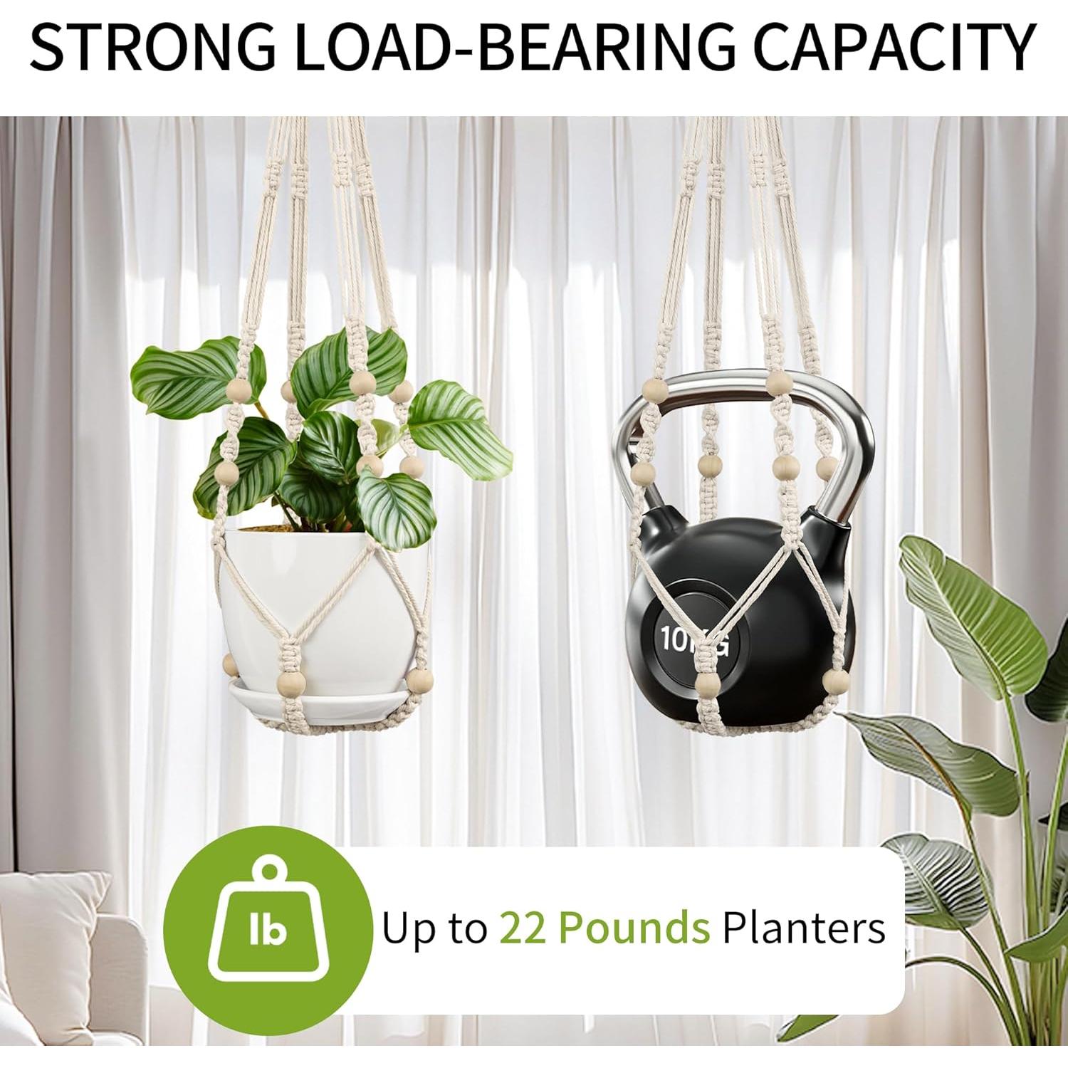 Colgador de Plantas de Macramé IDEEEPAN Marfil 3 Tamaños 58-89 cm