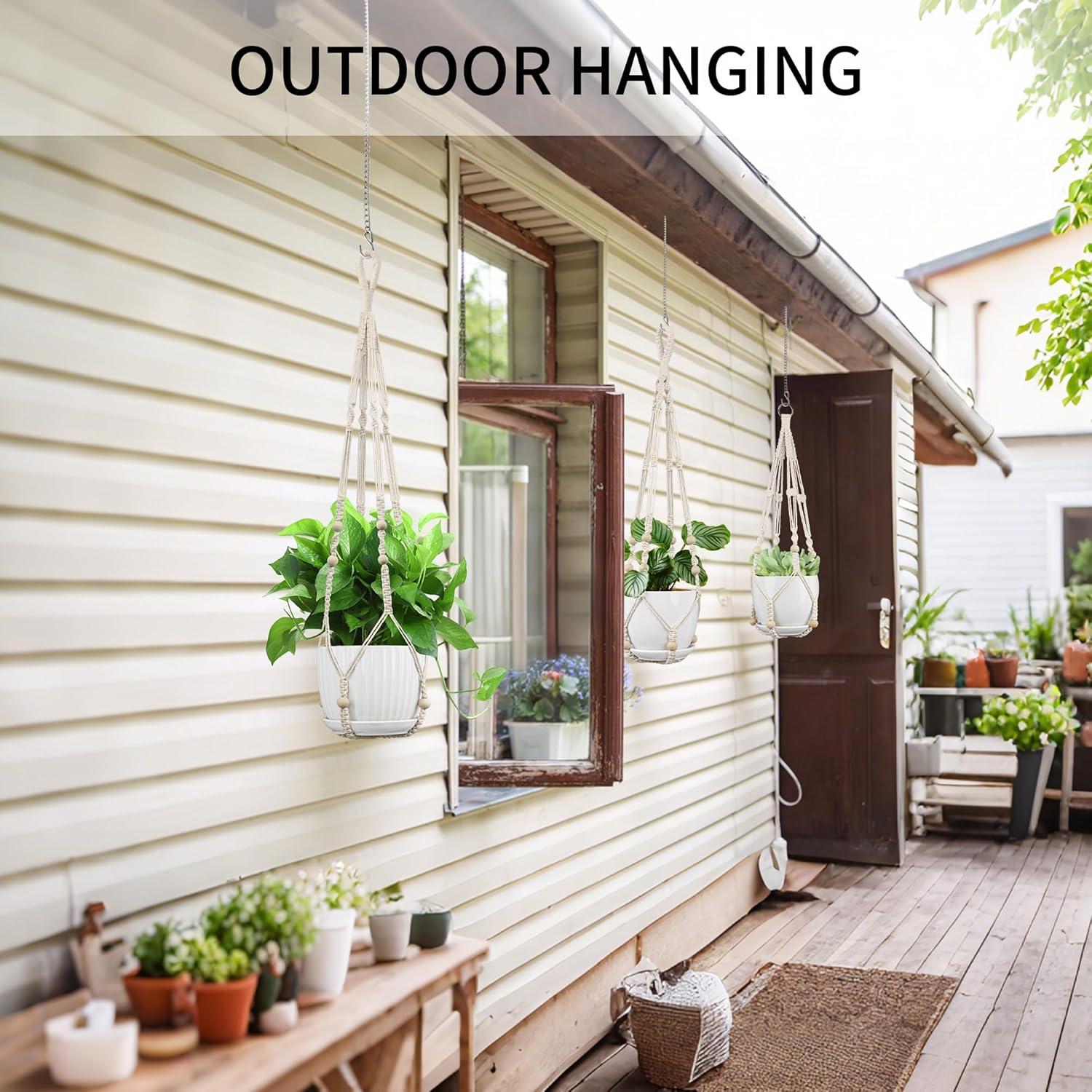 Colgador de Plantas de Macramé IDEEEPAN Marfil 3 Tamaños 58-89 cm