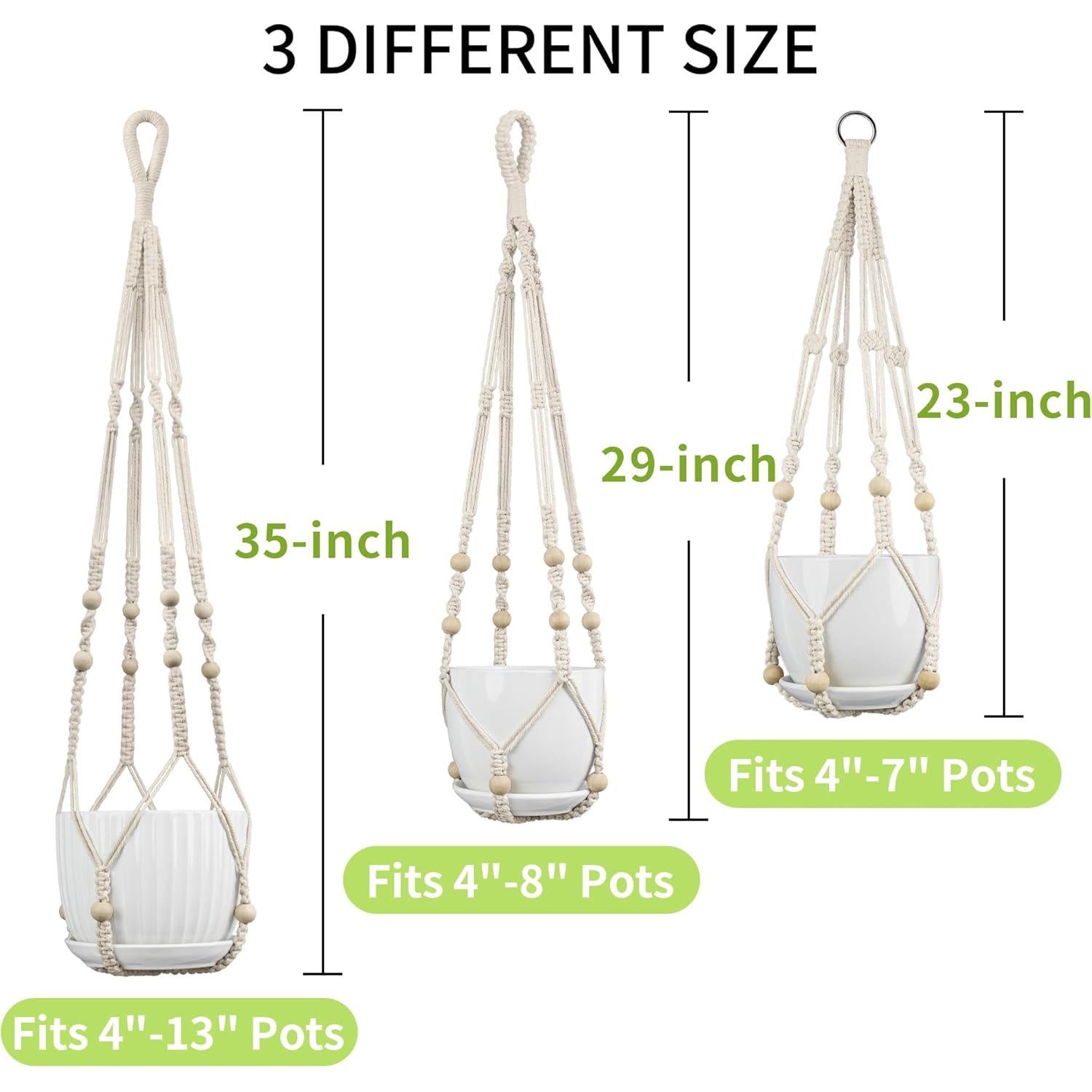 Colgador de Plantas de Macramé IDEEEPAN Marfil 3 Tamaños 58-89 cm