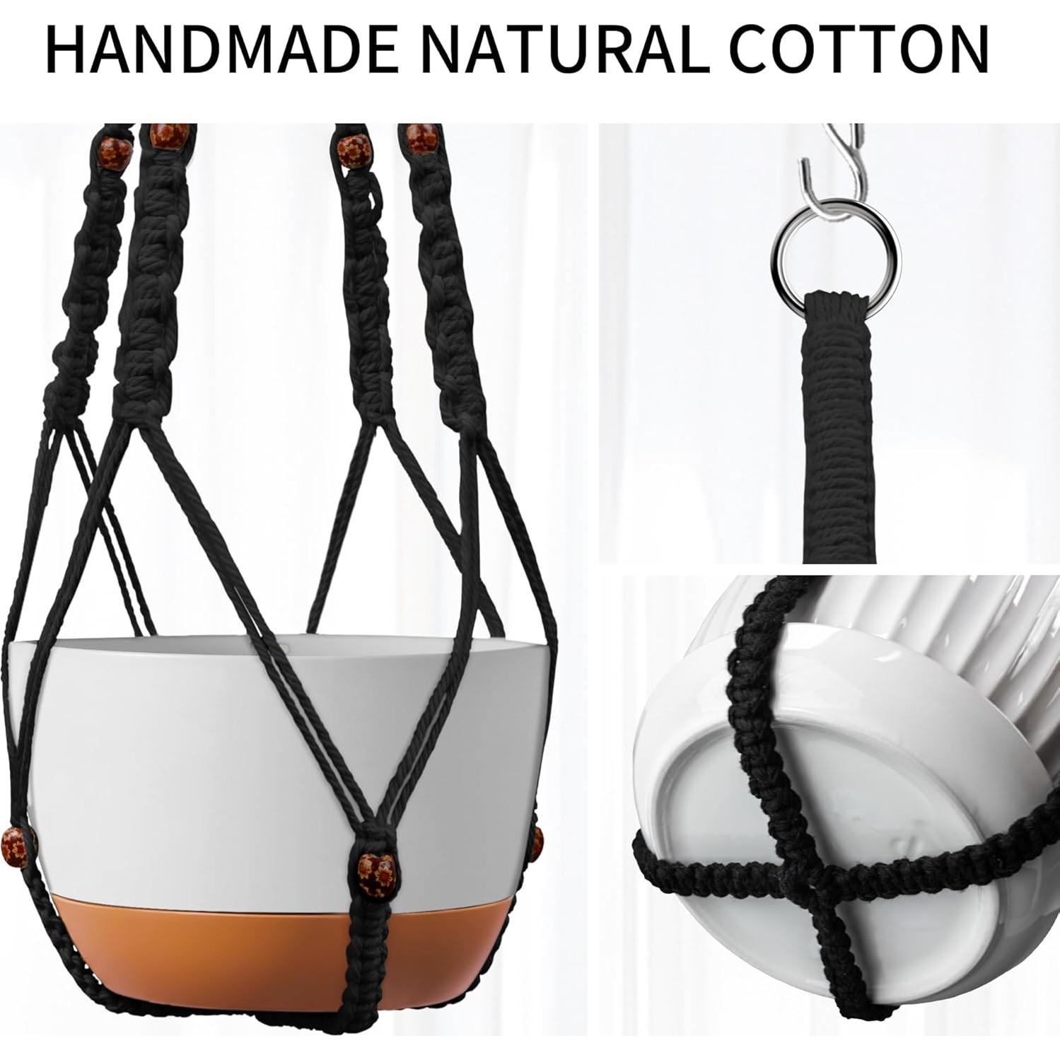 Colgador de Plantas de Macramé IDEEEPAN Negro Juego de 2