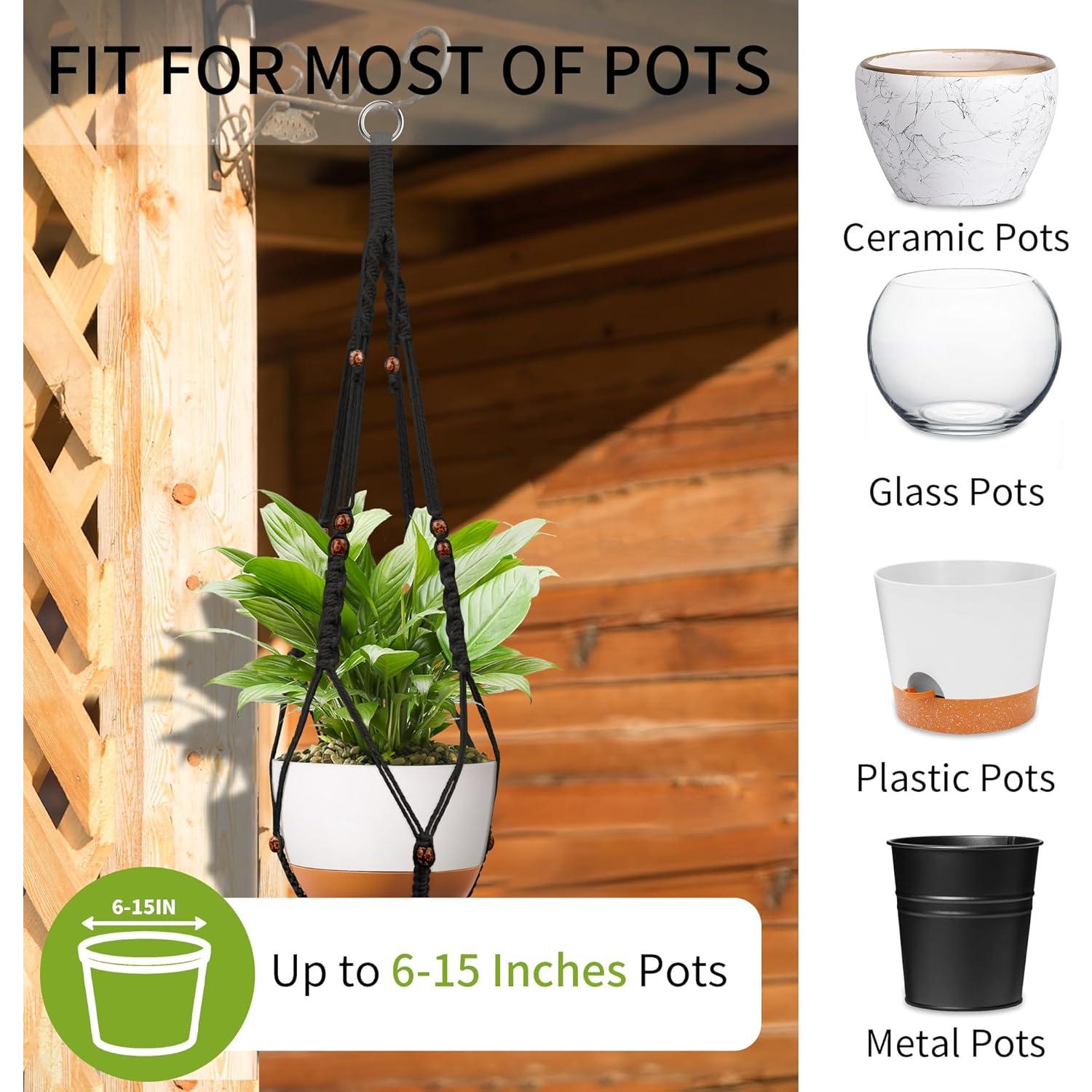 Colgador de Plantas de Macramé IDEEEPAN Negro Juego de 2