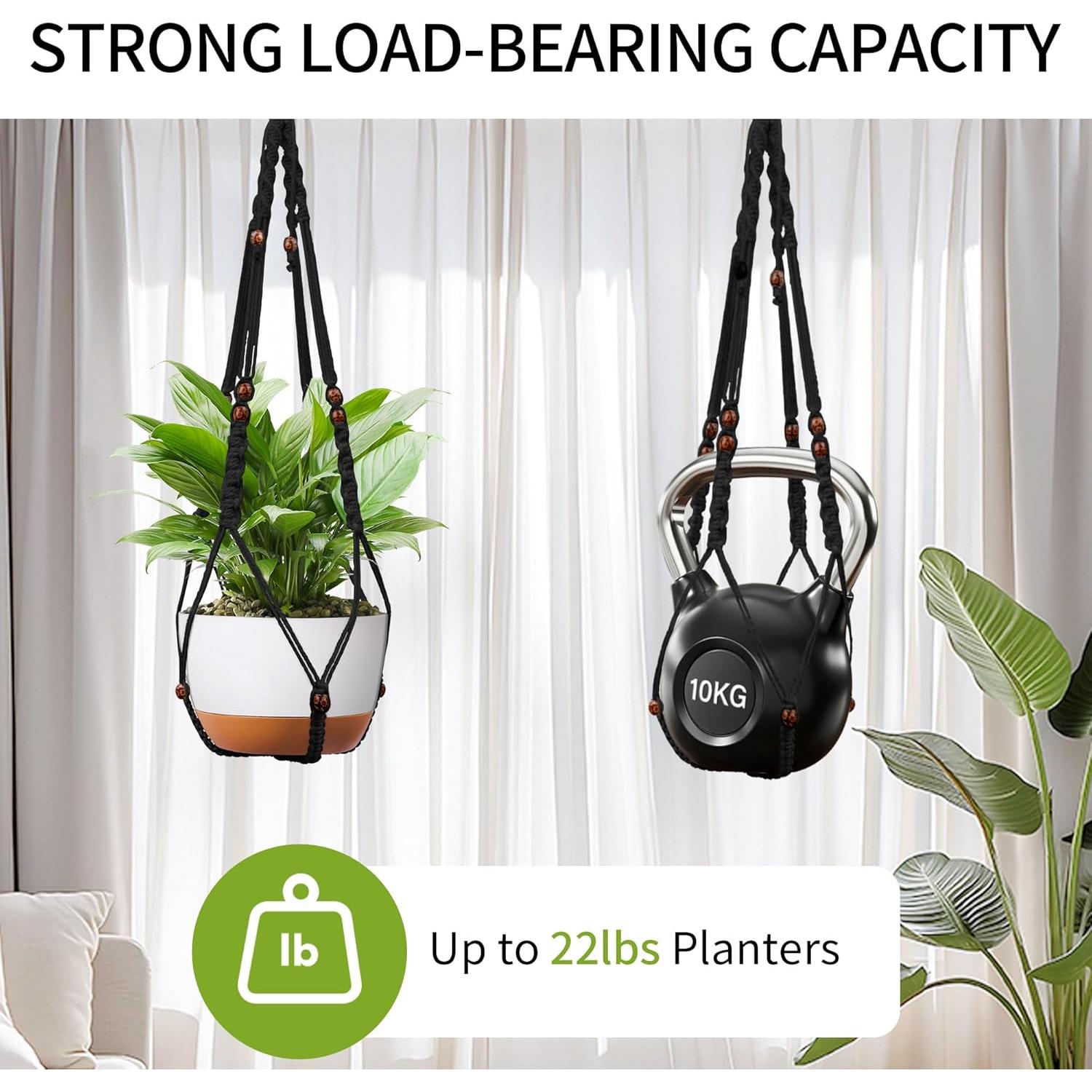 Colgador de Plantas de Macramé IDEEEPAN Negro Juego de 2