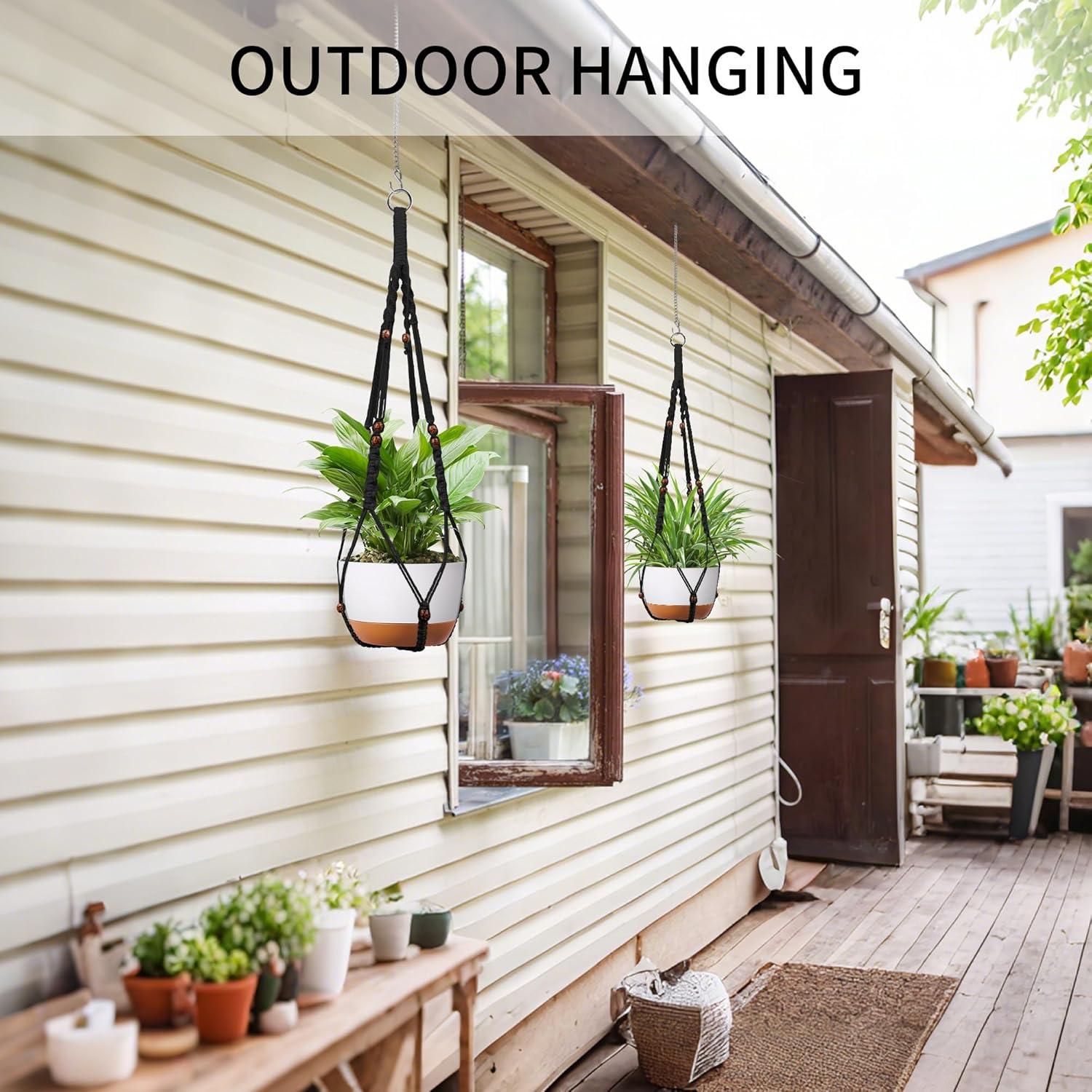 Colgador de Plantas de Macramé IDEEEPAN Negro Juego de 2