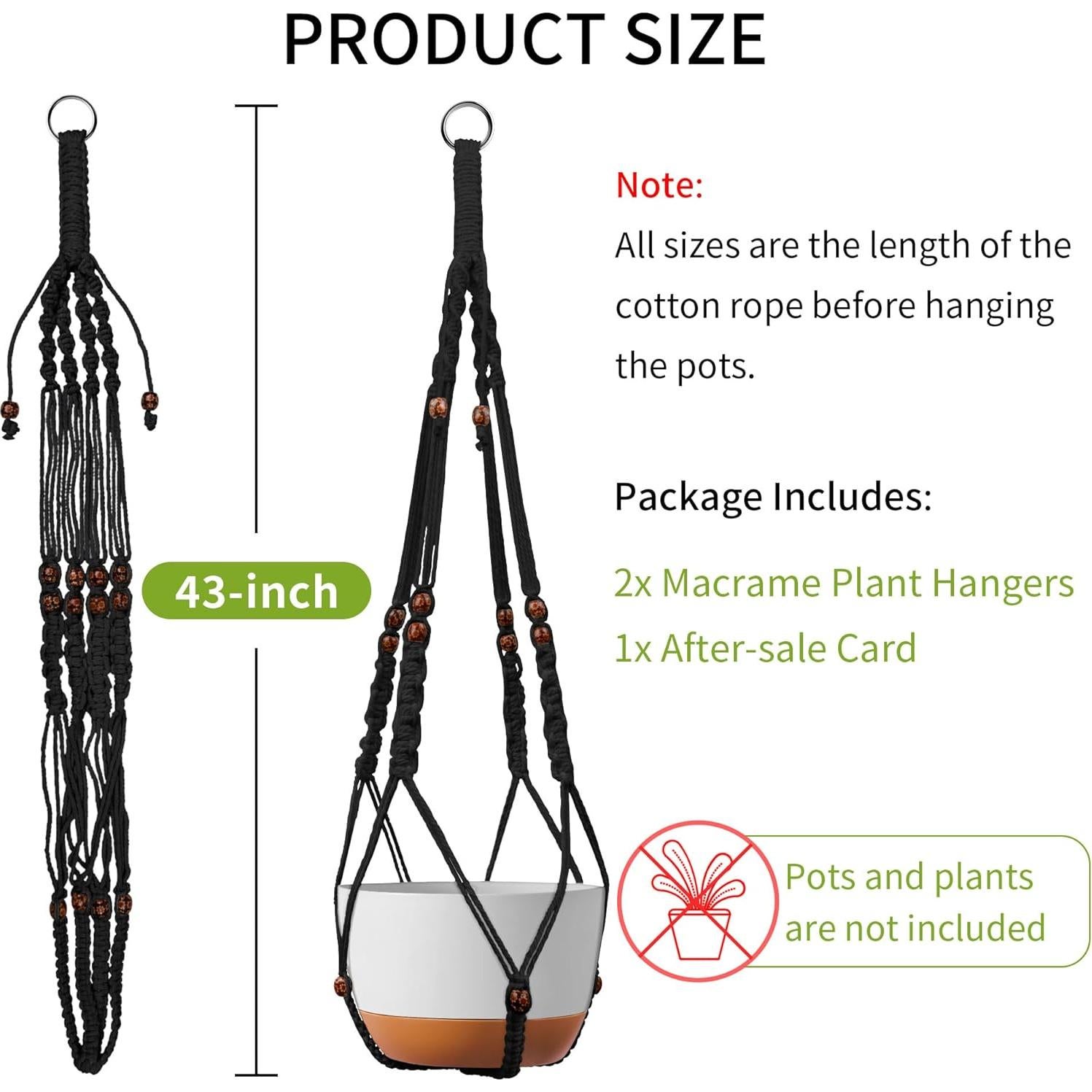 Colgador de Plantas de Macramé IDEEEPAN Negro Juego de 2