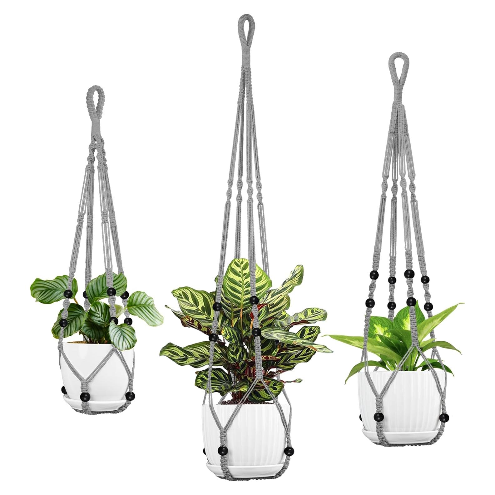 Colgador de Plantas de Macramé IDEEEPAN Gris 3 Tamaños 74-109 cm