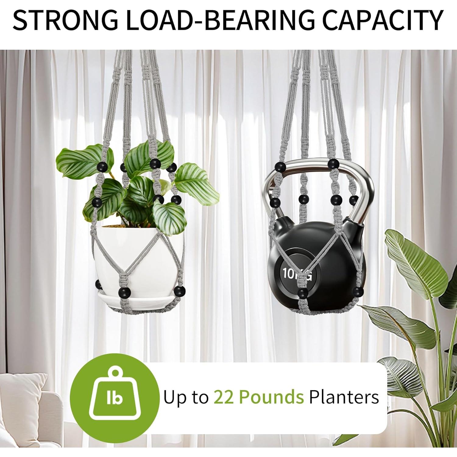 Colgador de Plantas de Macramé IDEEEPAN Gris 3 Tamaños 74-109 cm