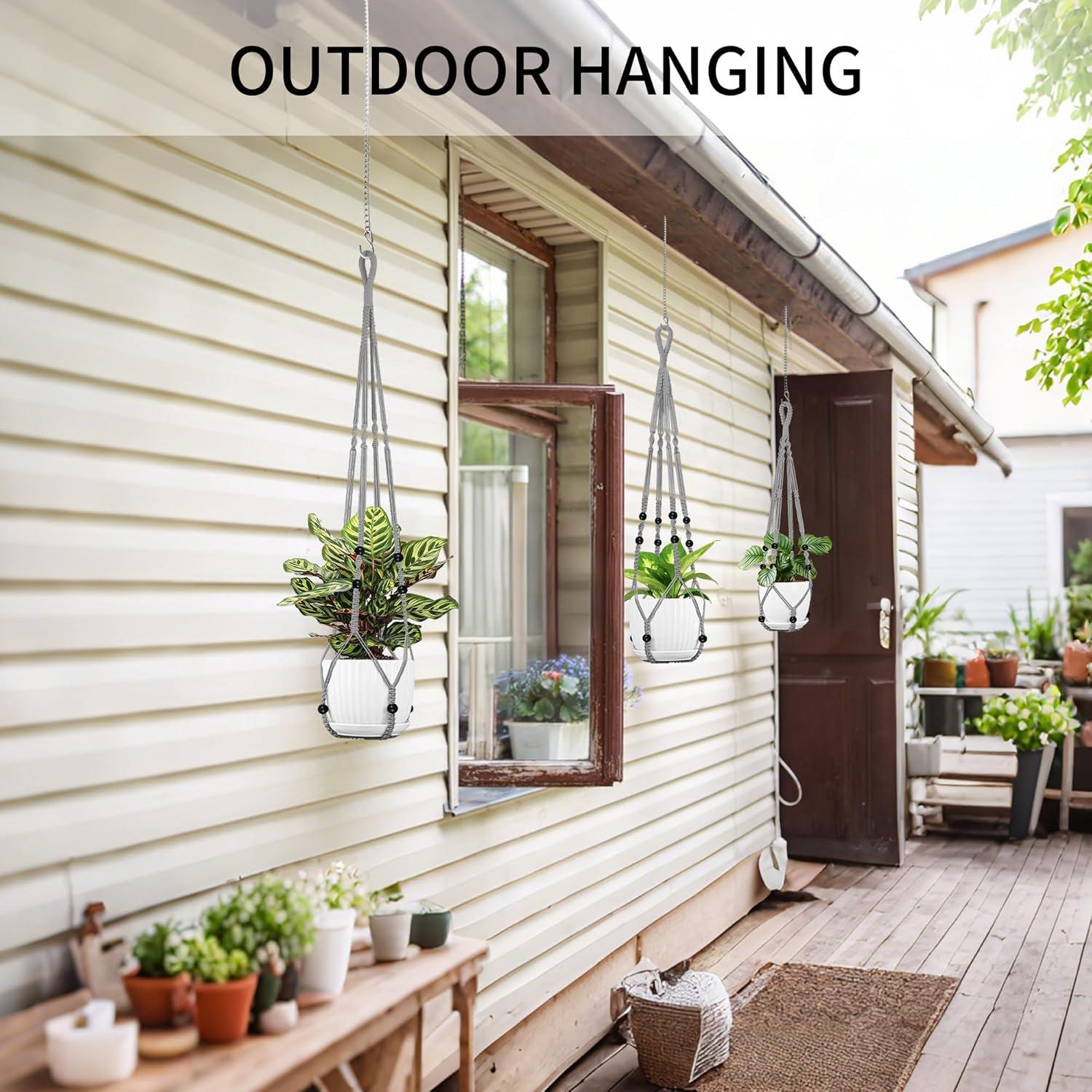 Colgador de Plantas de Macramé IDEEEPAN Gris 3 Tamaños 74-109 cm