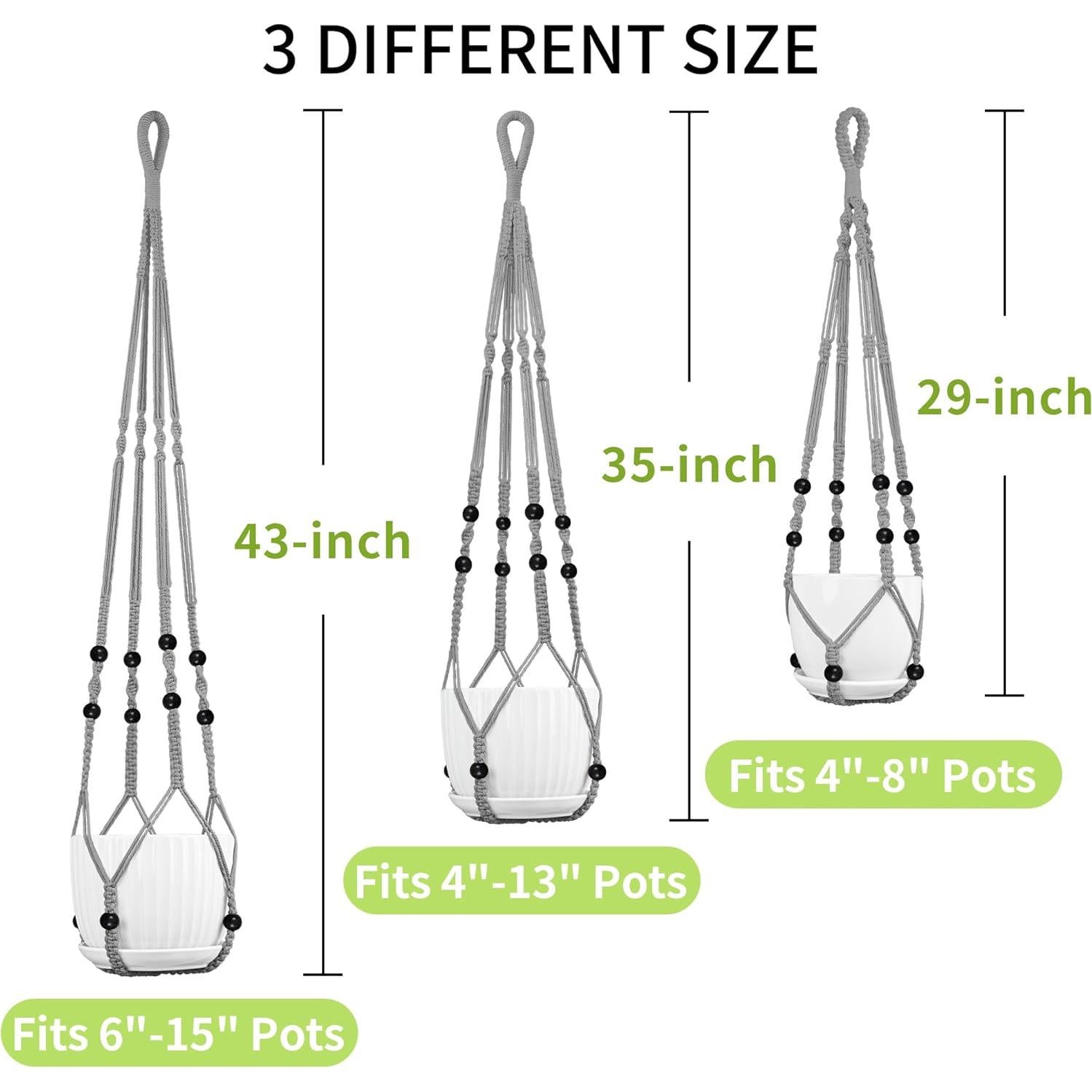 Colgador de Plantas de Macramé IDEEEPAN Gris 3 Tamaños 74-109 cm