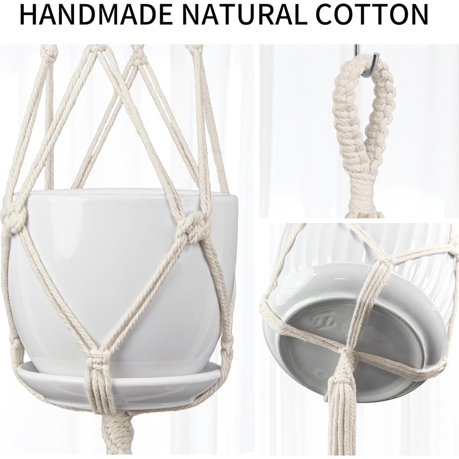 Colgador de Plantas de Macramé IDEEEPAN Set de 3 Tamaños 86-117 cm