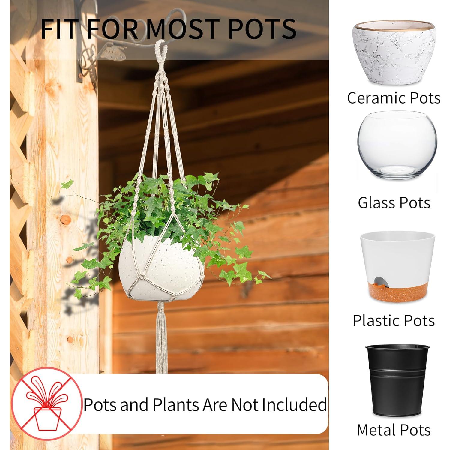 Colgador de Plantas de Macramé IDEEEPAN Set de 3 Tamaños 86-117 cm