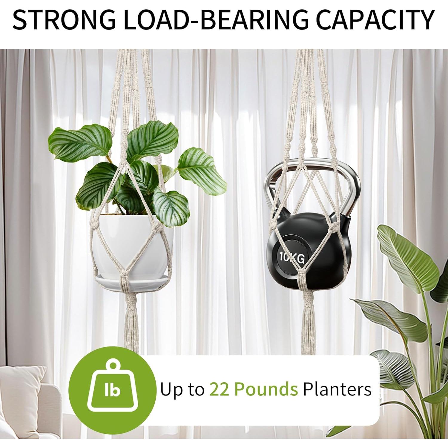 Colgador de Plantas de Macramé IDEEEPAN Set de 3 Tamaños 86-117 cm