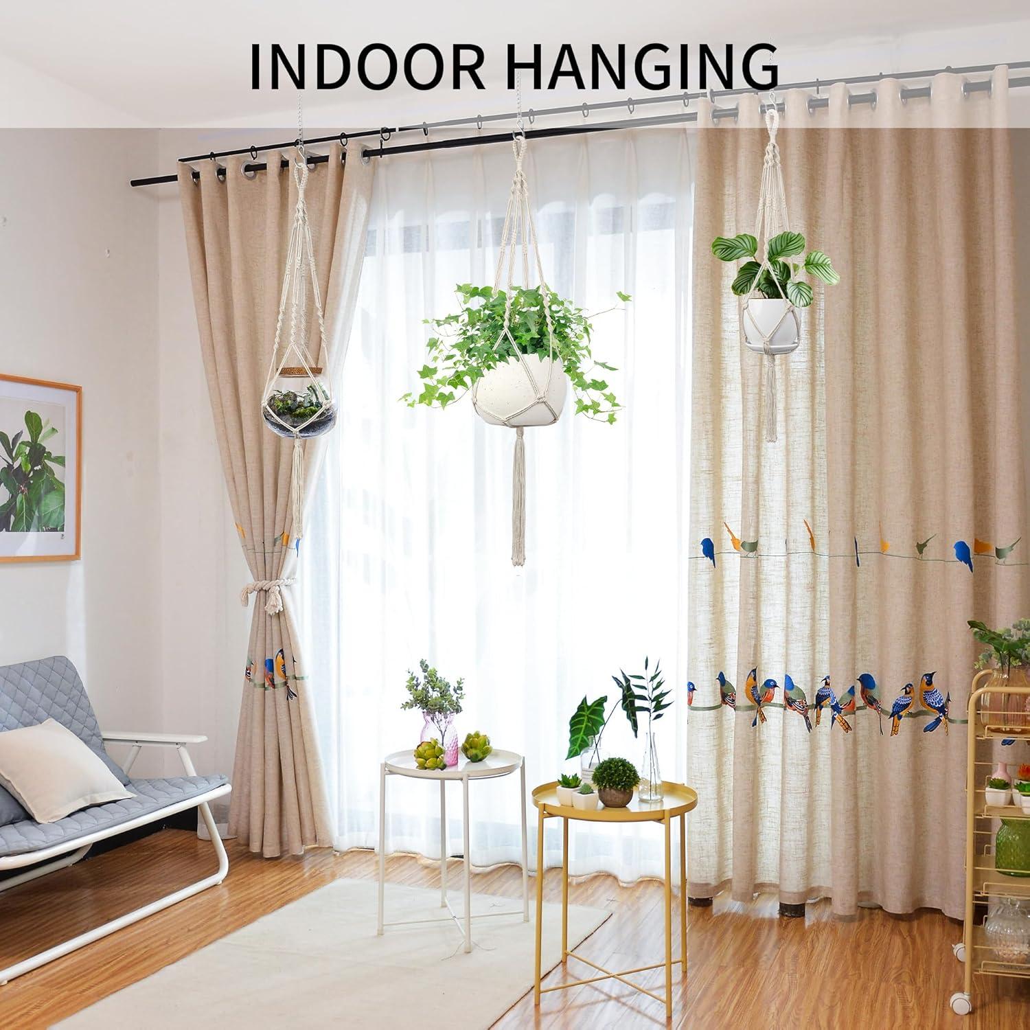 Colgador de Plantas de Macramé IDEEEPAN Set de 3 Tamaños 86-117 cm