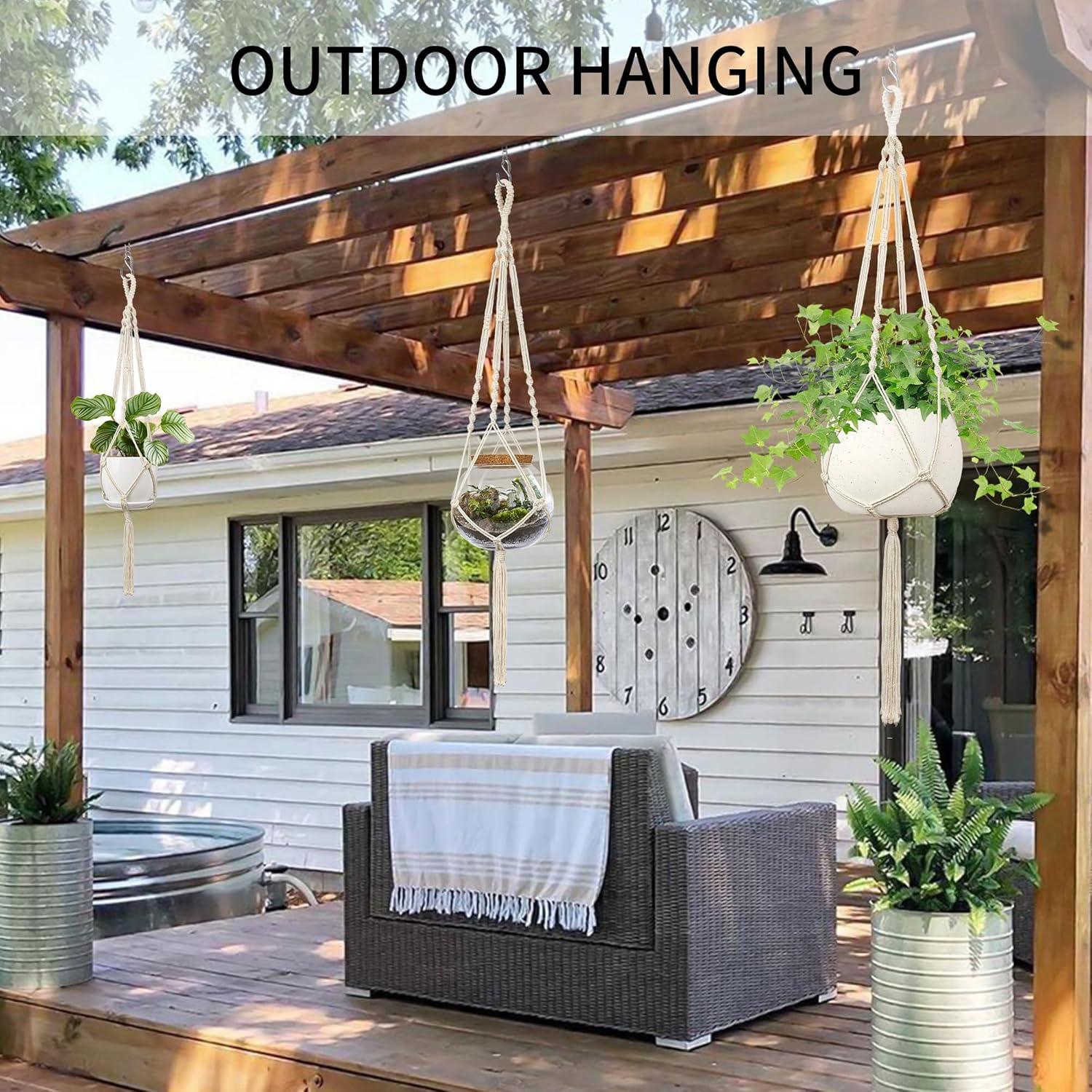 Colgador de Plantas de Macramé IDEEEPAN Set de 3 Tamaños 86-117 cm