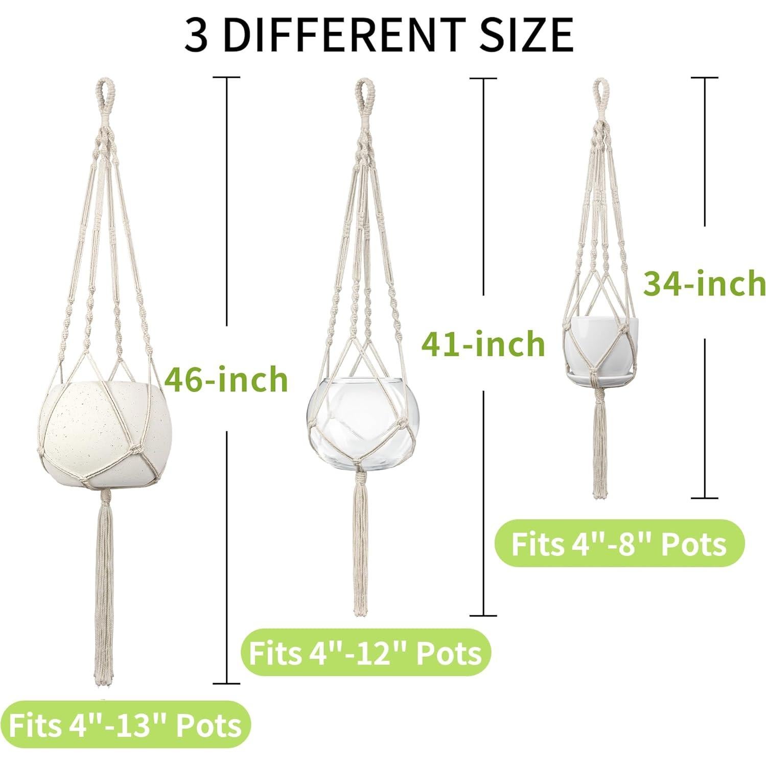 Colgador de Plantas de Macramé IDEEEPAN Set de 3 Tamaños 86-117 cm