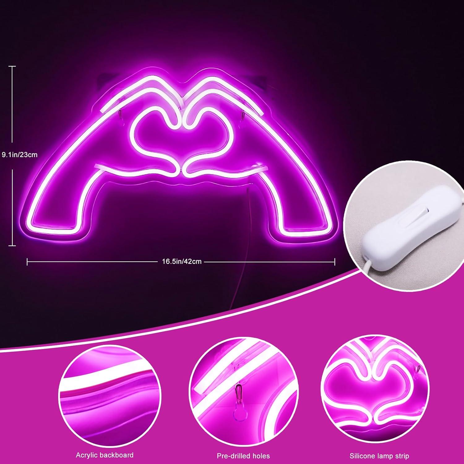 Luz Neon Corazón Rosa ZWEITEC 40x28cm USB Decorativa