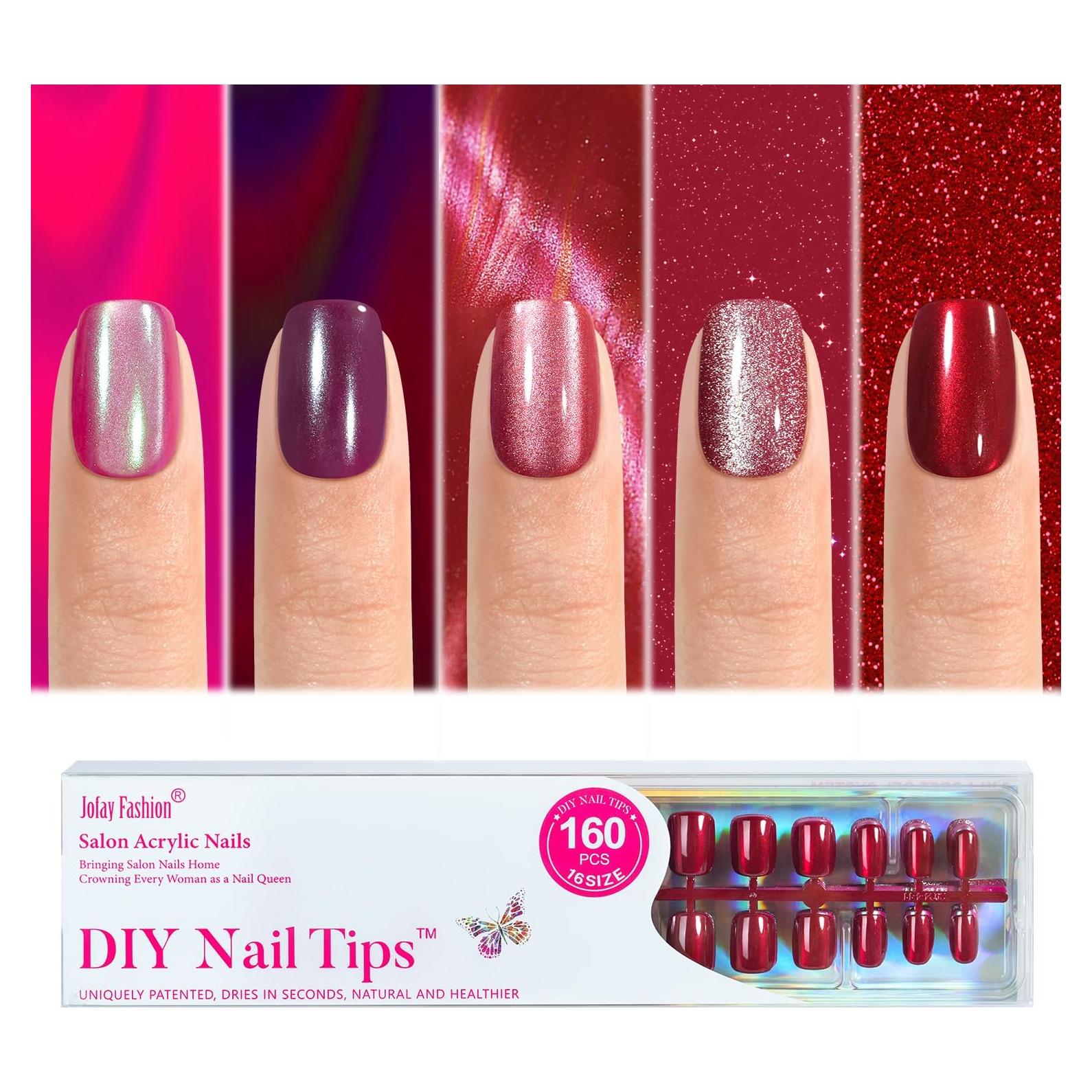 Uñas Postizas Cortas Cuadradas Jofay Fashion Rojas 160 PCS