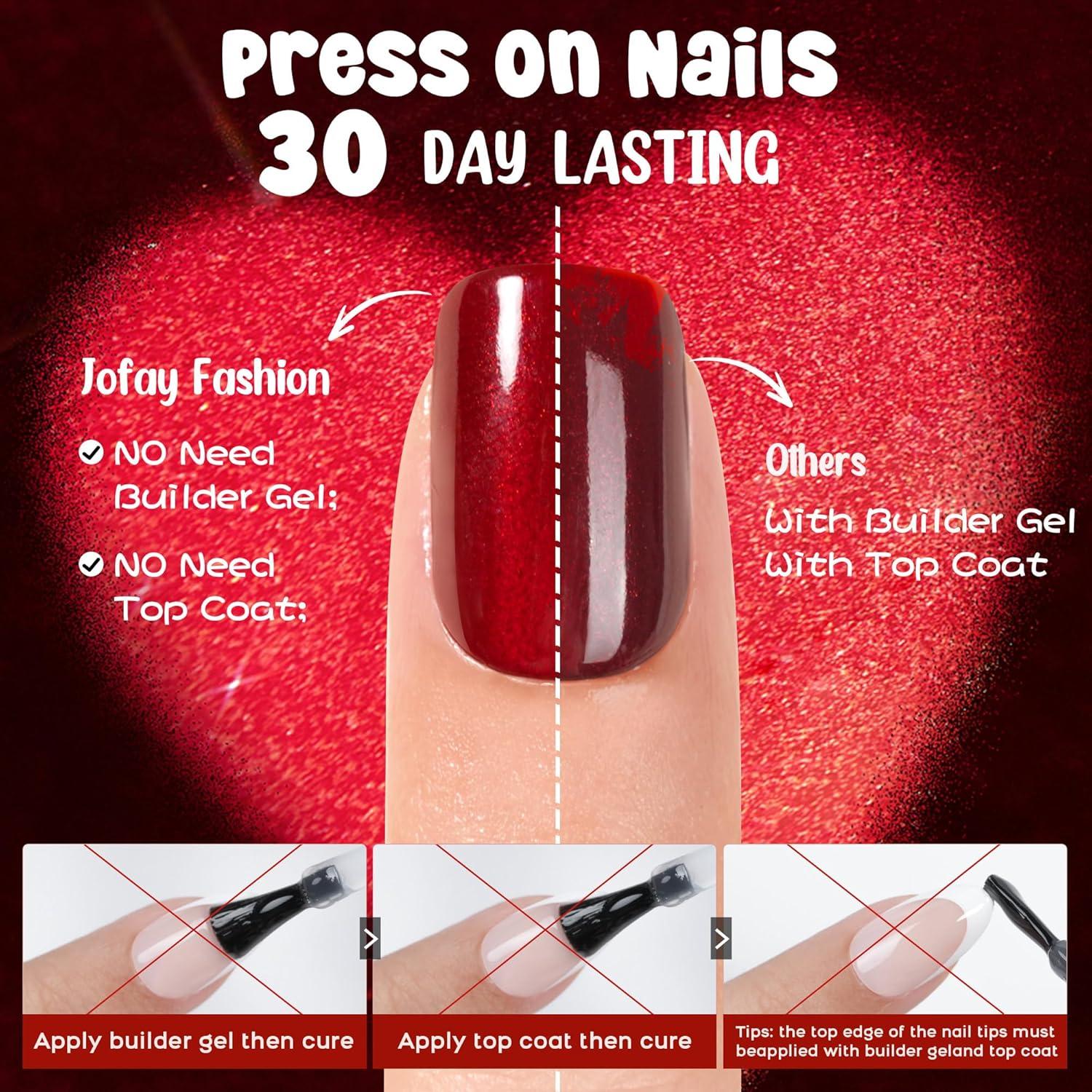 Uñas Postizas Cortas Cuadradas Jofay Fashion Rojas 160 PCS