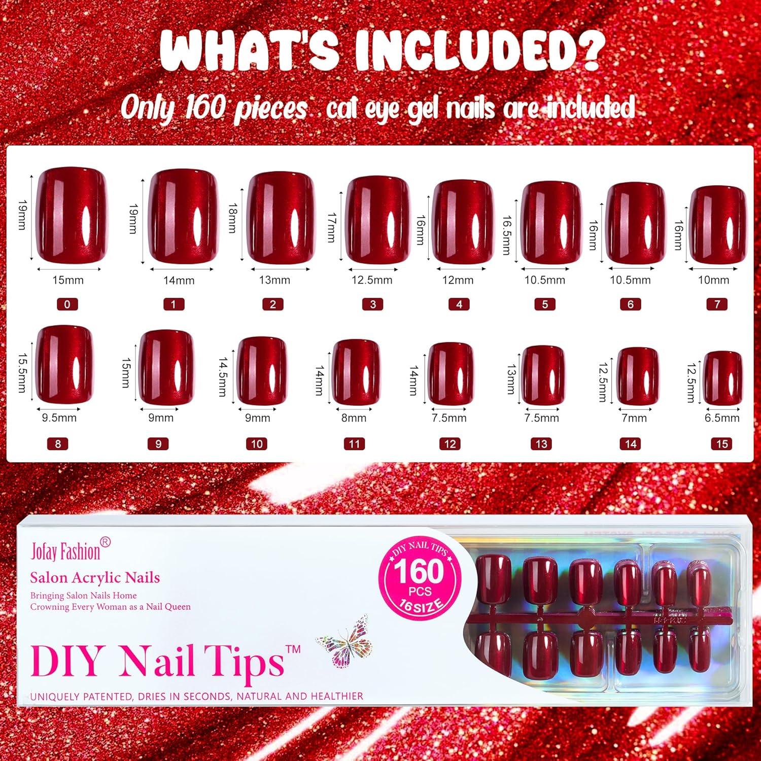 Uñas Postizas Cortas Cuadradas Jofay Fashion Rojas 160 PCS