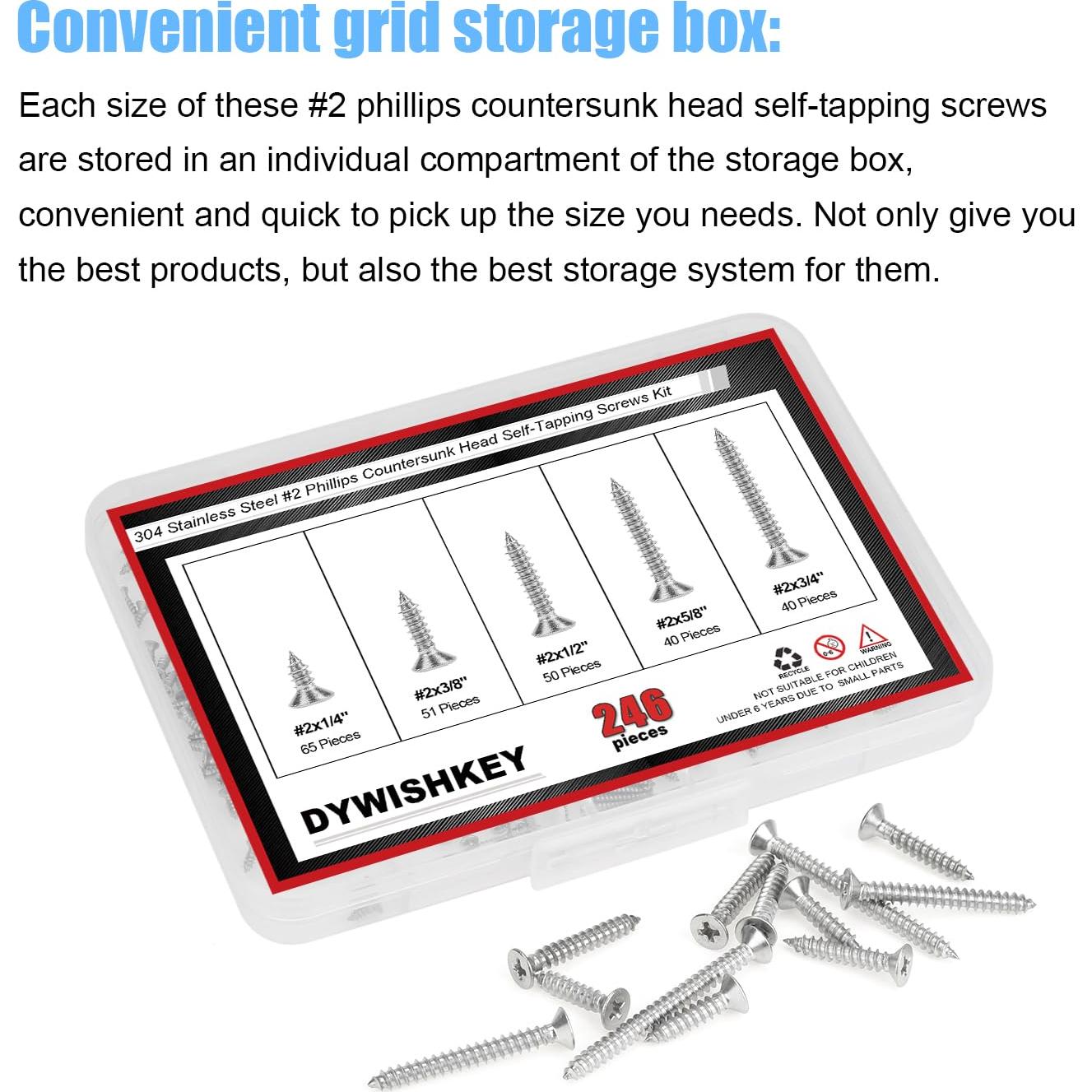 Kit de Tornillos Autoperforantes DYWISHKEY 246 Piezas #2