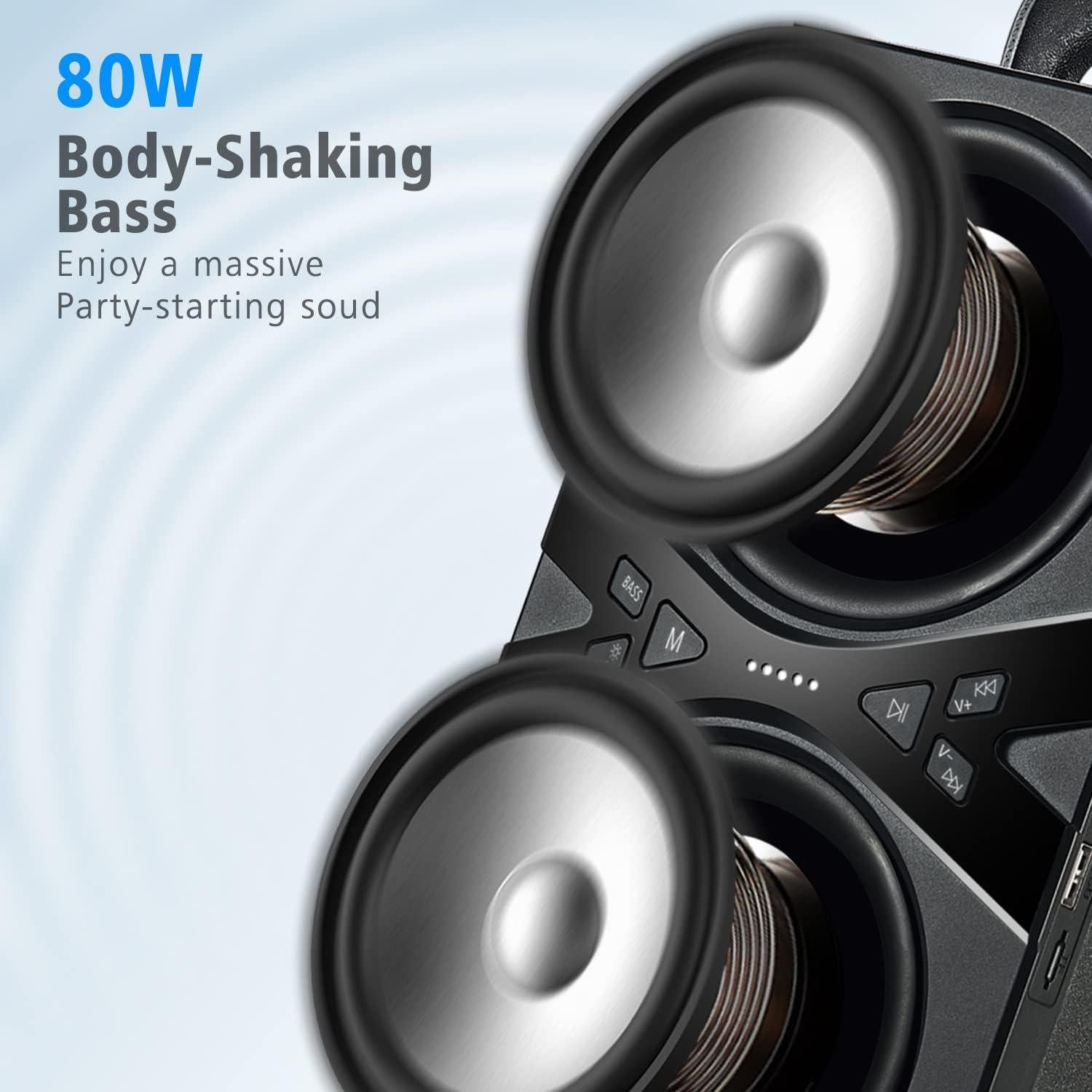 Altavoz Bluetooth YIER TWS Portátil 80W Subwoofer 10.16cm