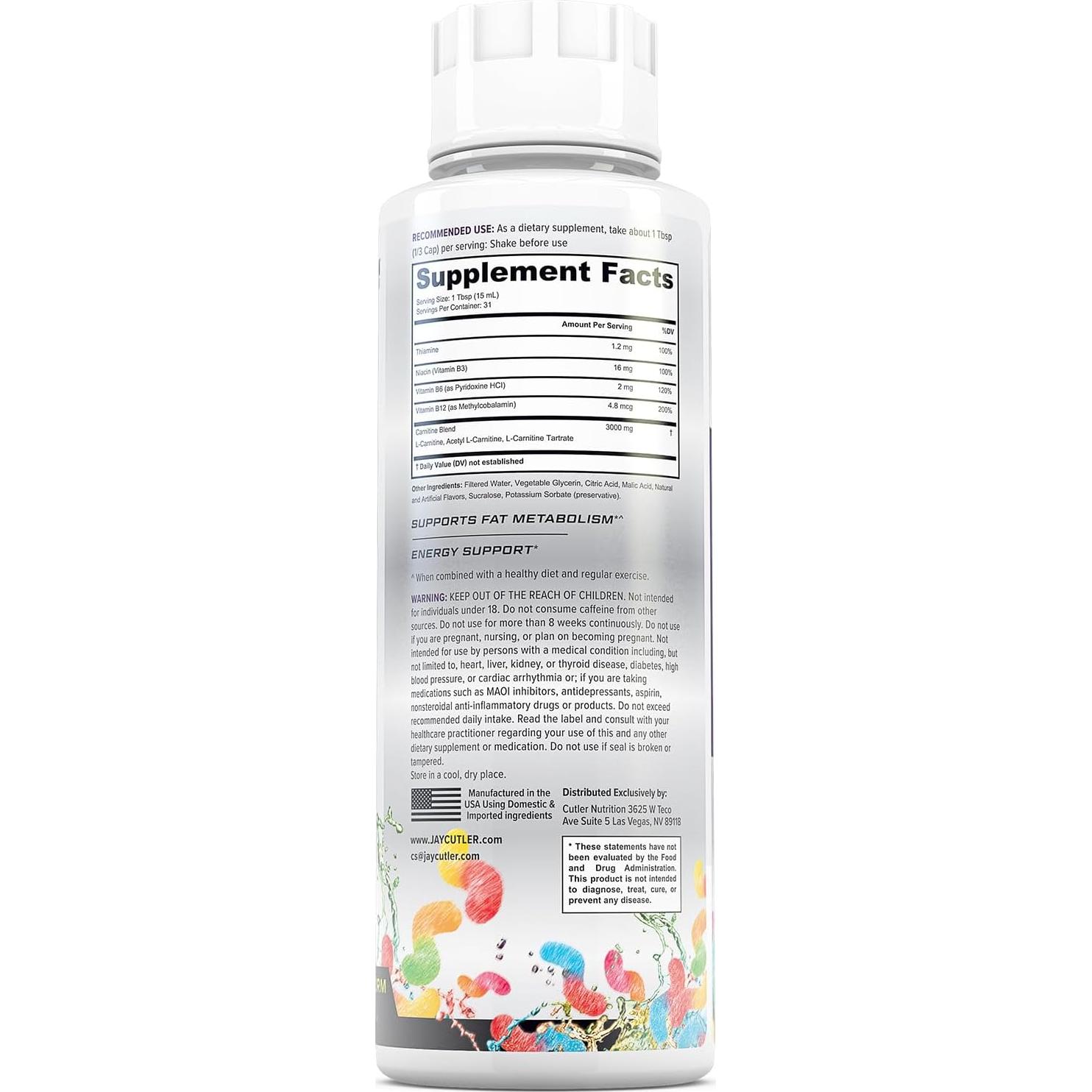 Suplemento Líquido L-Carnitina Cutler Nutrition 473ml Gusanito Ácido