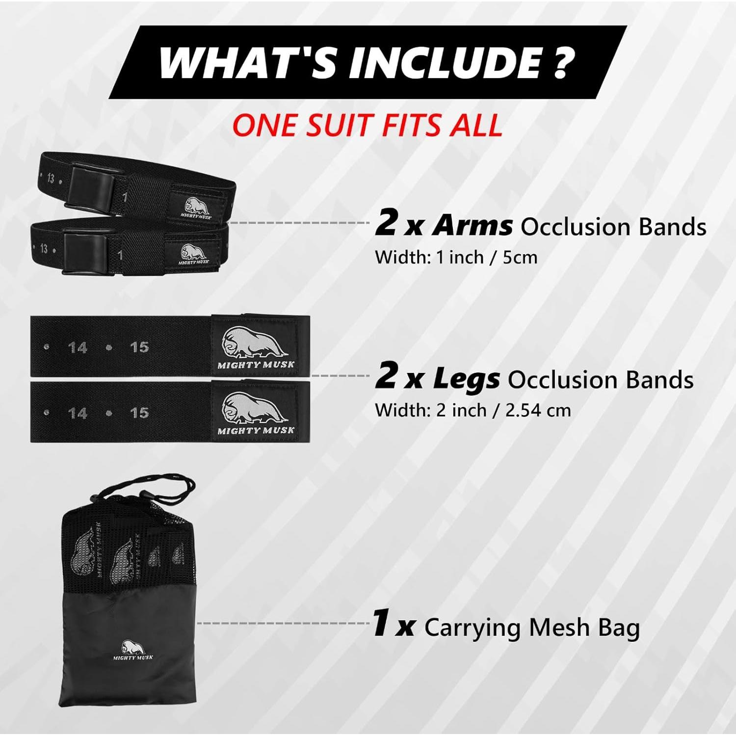 Bandas de Oclusión Mighty Musk - Paquete de 4 para Bíceps y Piernas