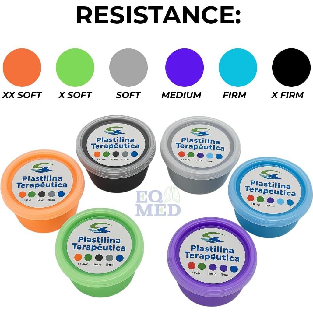 Juego de Masilla Terapéutica EQMED, 6 Niveles de Resistencia