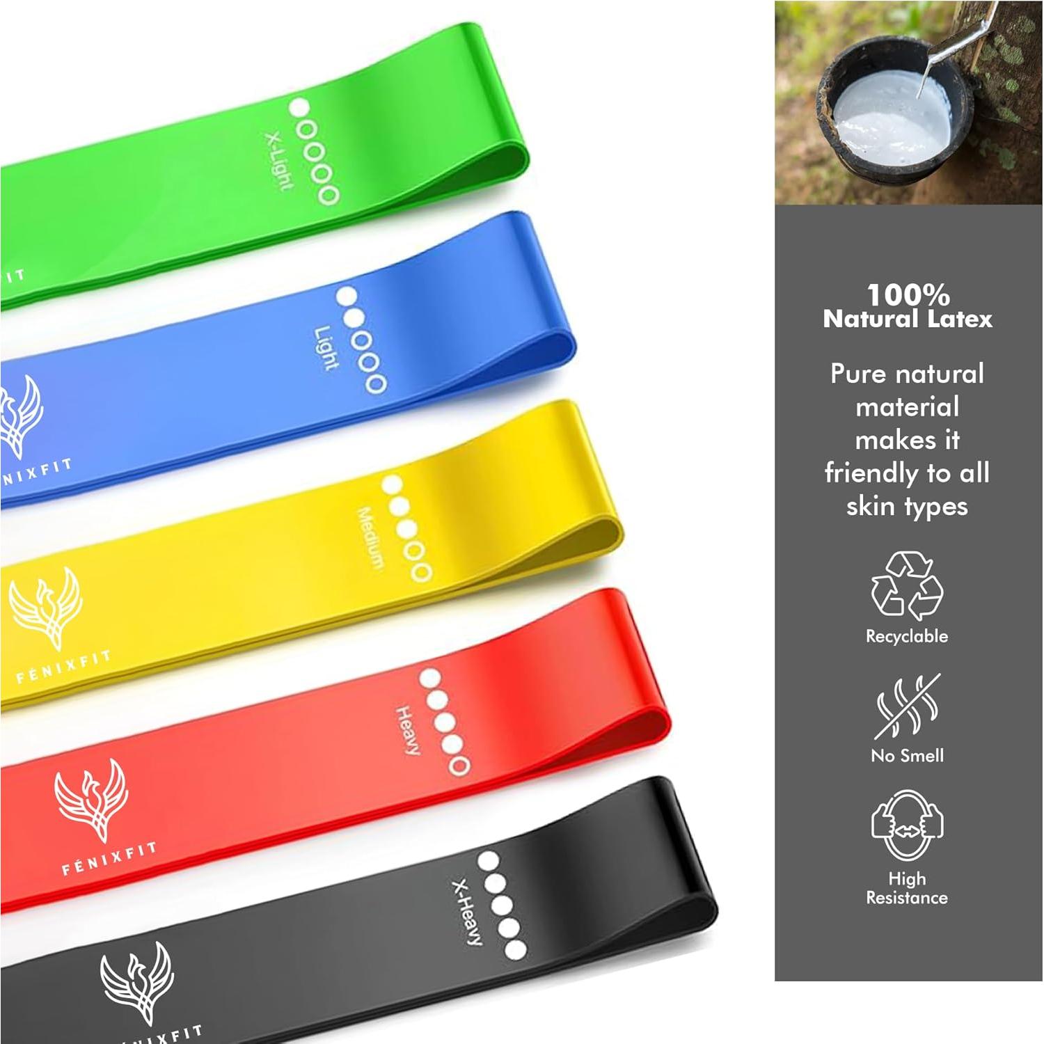 Set de 5 Bandas Elásticas de Resistencia FÉNIXFIT 100% Láttex