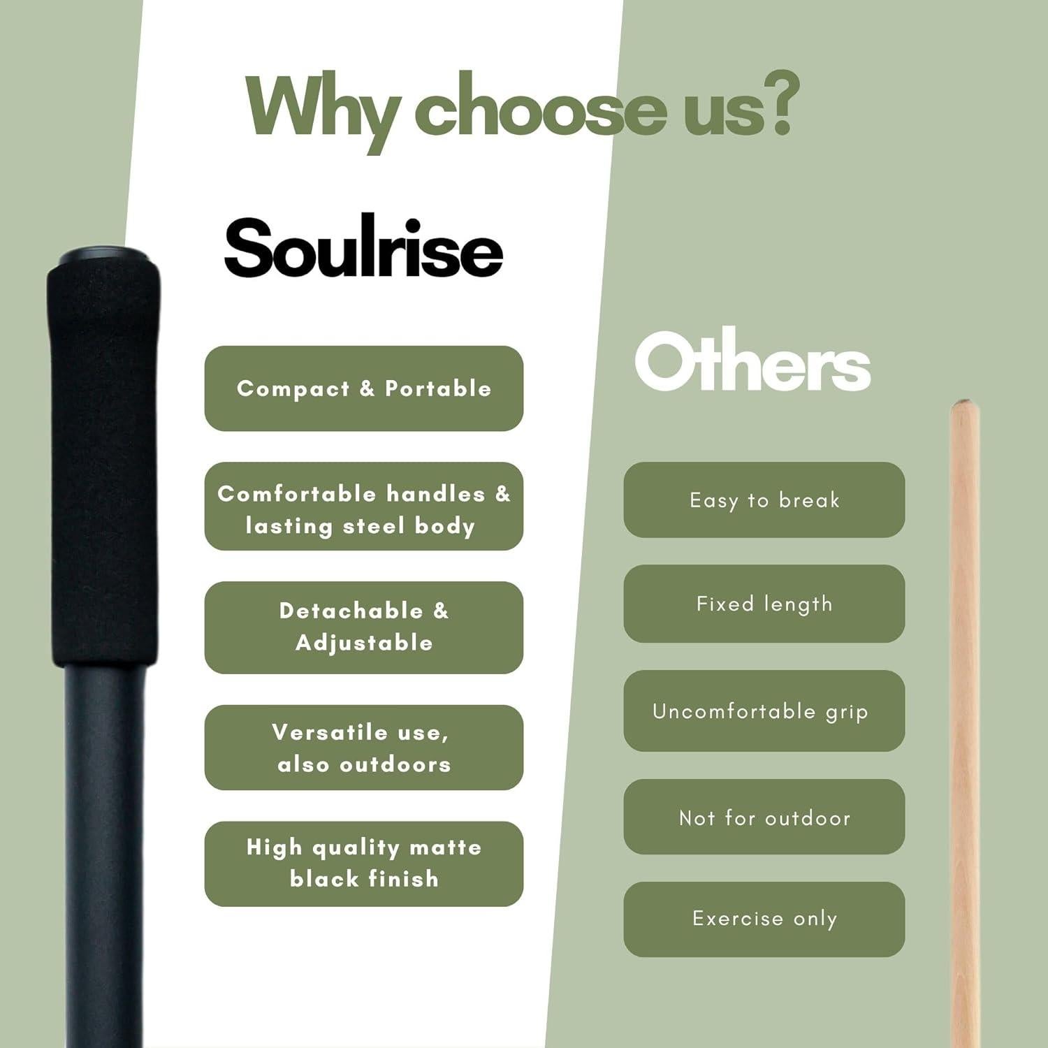 Bastón de Yoga Soulrise Ajustable 1.52m para Estiramiento