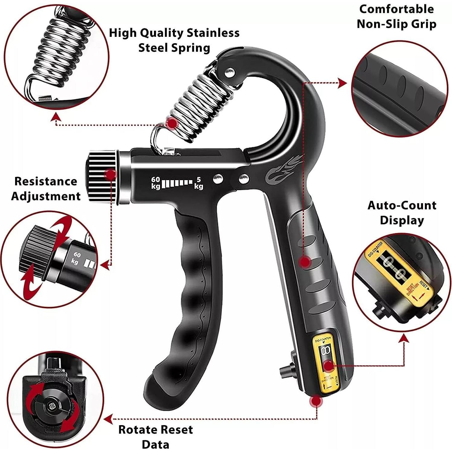 Kit de Entrenador de Fuerza de Agarre Eaykee - 5 Piezas con Contador