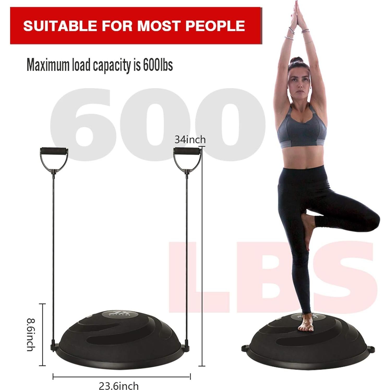 Bola de Equilibrio JX FITNESS 60cm con Bandas de Resistencia