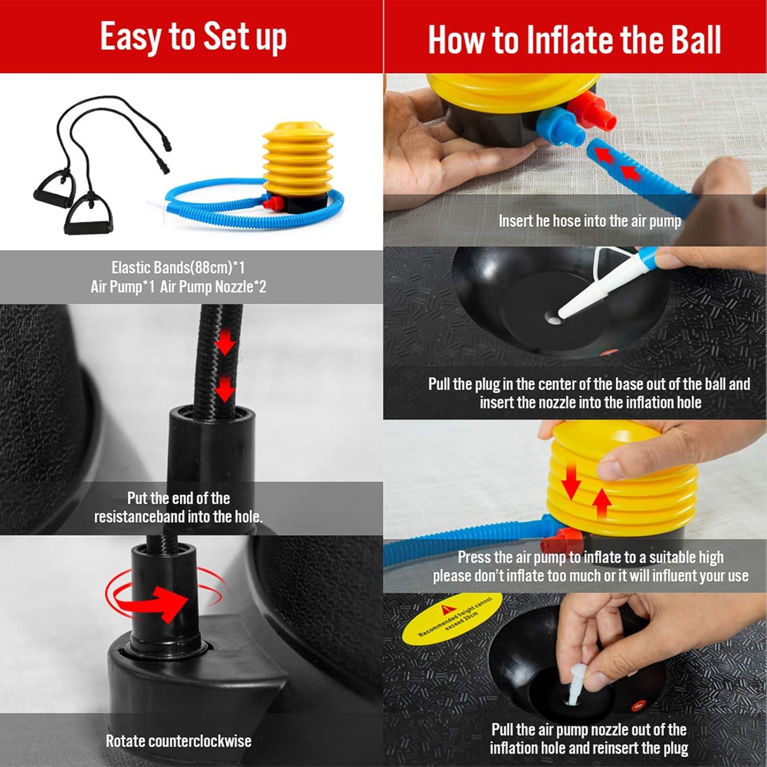 Bola de Equilibrio JX FITNESS 60cm con Bandas de Resistencia