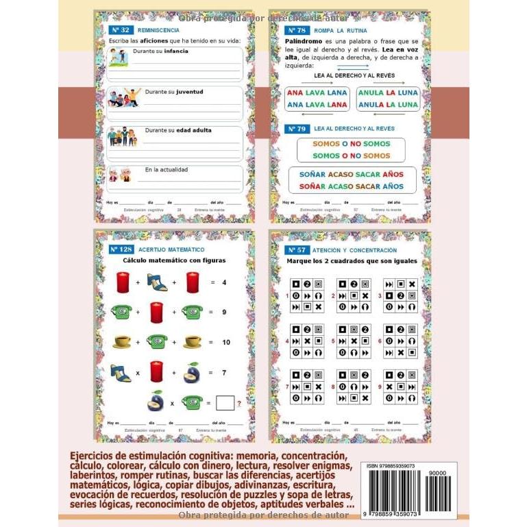 Ejercicios Actividades +150 Juegos de Estimulación Cognitiva para Personas Mayores 2 | Entrena tu Mente | Letra grande Interior a color: Pasatiempos | ... Adultos y Personas Mayores) (Spanish Edition)