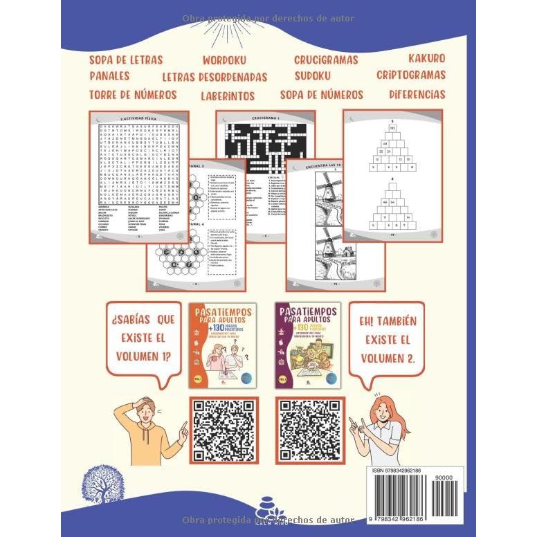 PASATIEMPOS PARA ADULTOS +140 JUEGOS MENTALES: ¡Desconéctate para ejercitar tu mente! Juegos antiestrés para estimulación cognitiva y entretenimiento ... Criptogramas y mucho más. (Spanish Edition)
