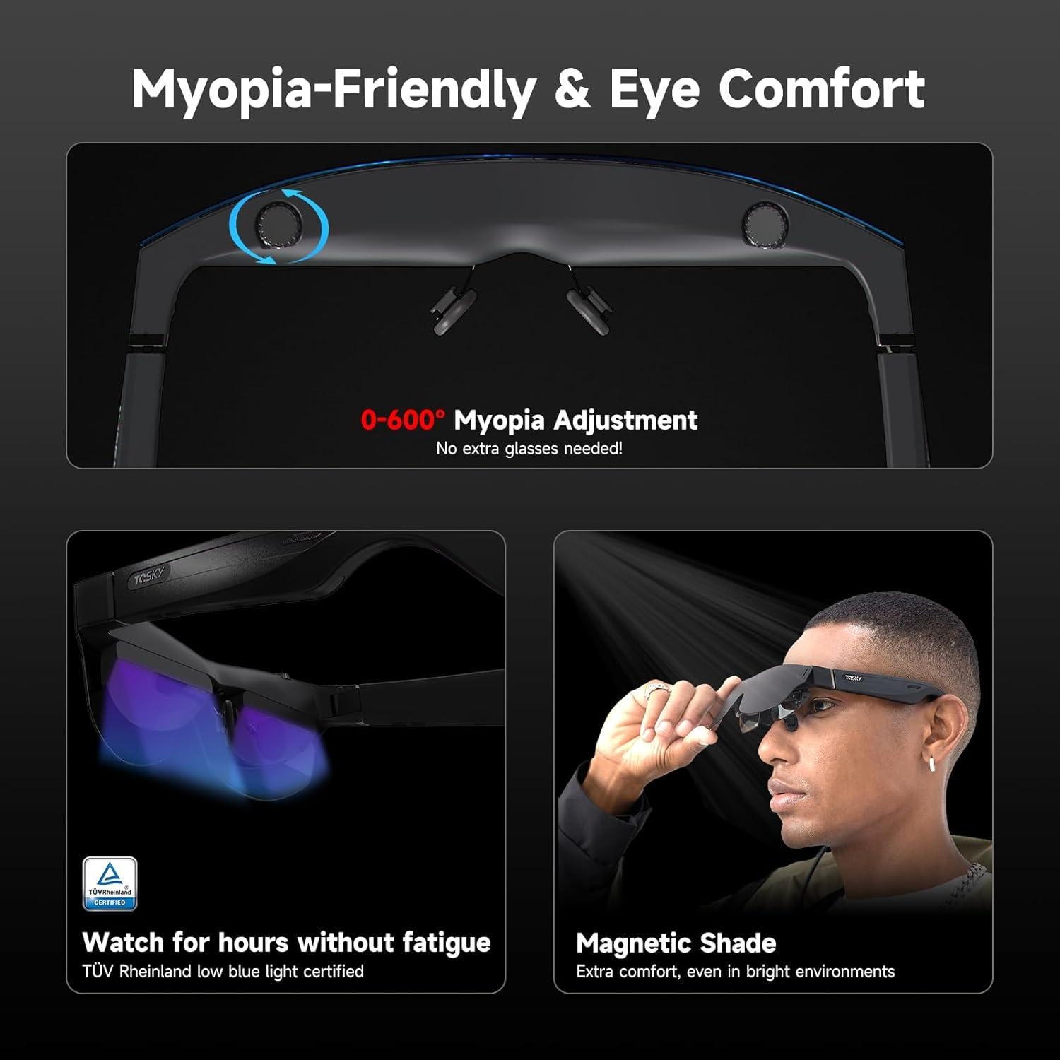 Gafas Inteligentes TQSKY T1 con T-Box, Pantalla 150'' HD