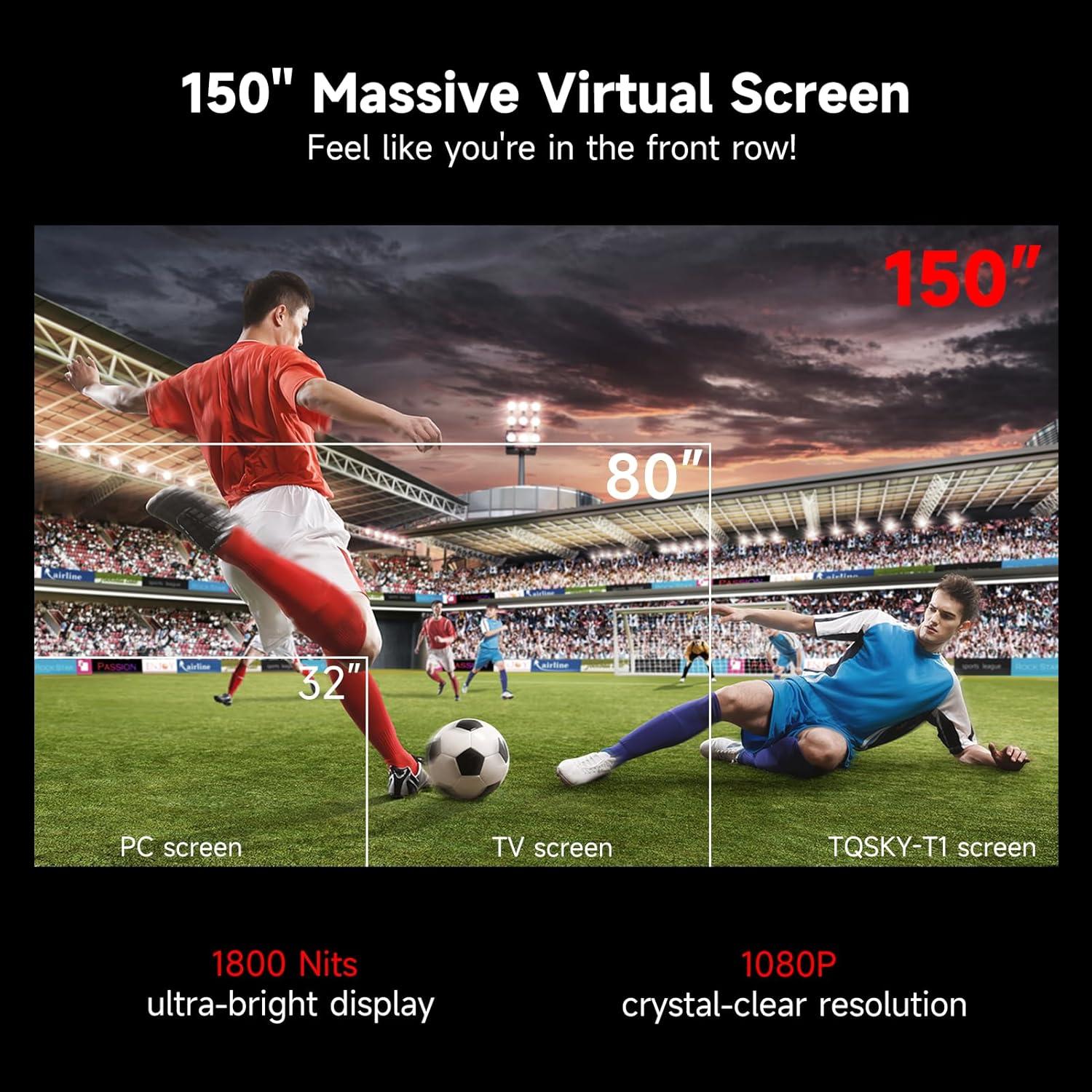 Gafas Inteligentes TQSKY T1 con T-Box, Pantalla HD 150"