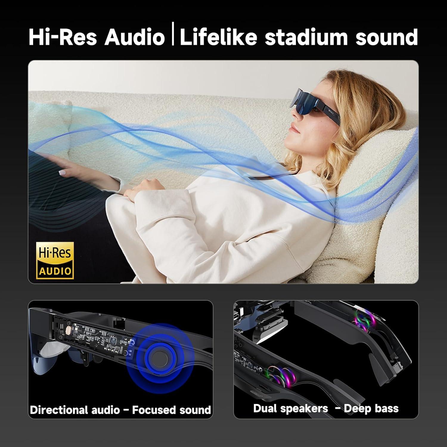 Gafas Inteligentes TQSKY T1 con T-Box, Pantalla HD 150"