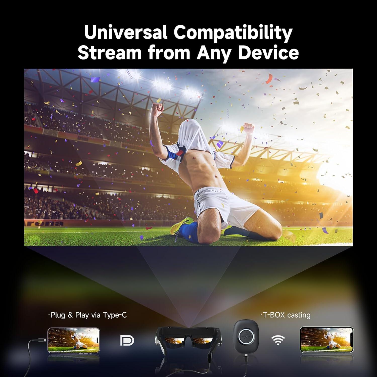 Gafas Inteligentes TQSKY T1 con T-Box, Pantalla HD 150"