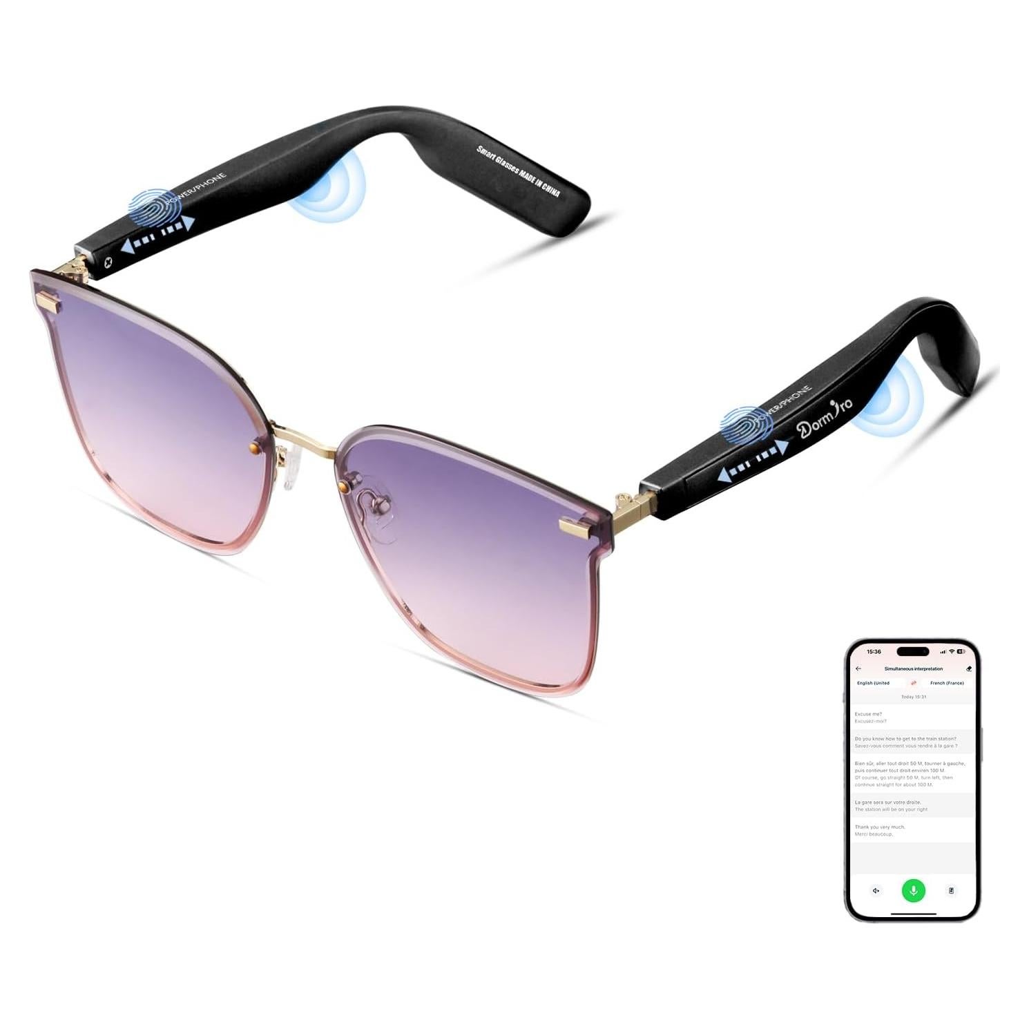 Gafas Inteligentes Bluetooth Dormiro IPX7 con Traductor AI 150+ Idiomas