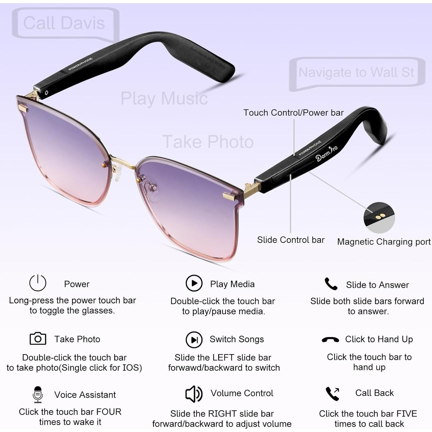 Gafas Inteligentes Bluetooth Dormiro IPX7 con Traductor AI 150+ Idiomas