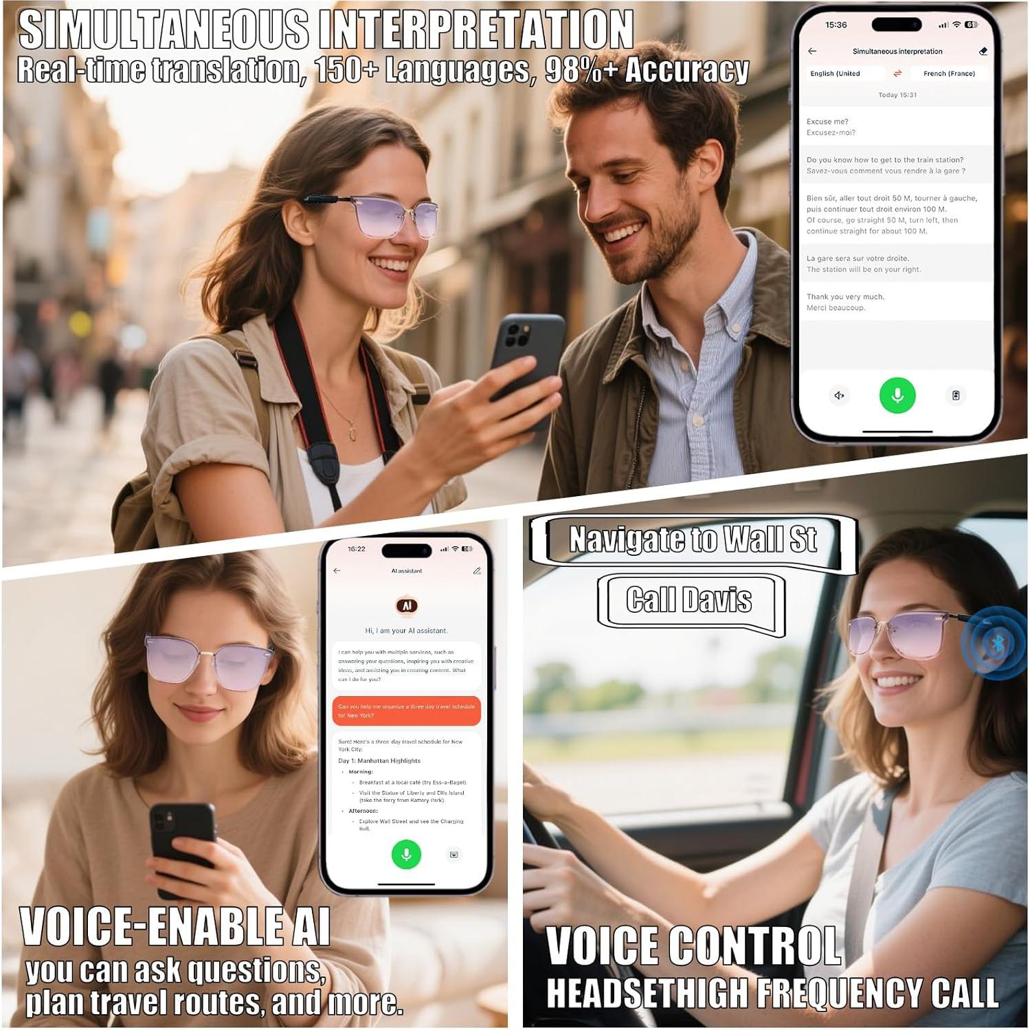Gafas Inteligentes Bluetooth Dormiro IPX7 con Traductor AI 150+ Idiomas