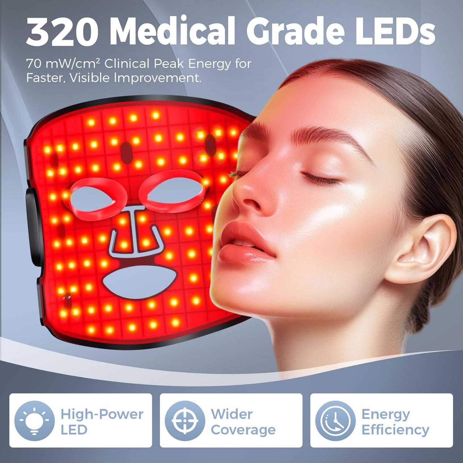 Máscara de Terapia de Luz Roja Inalámbrica Lovsheme 320 LEDs 4 Modos