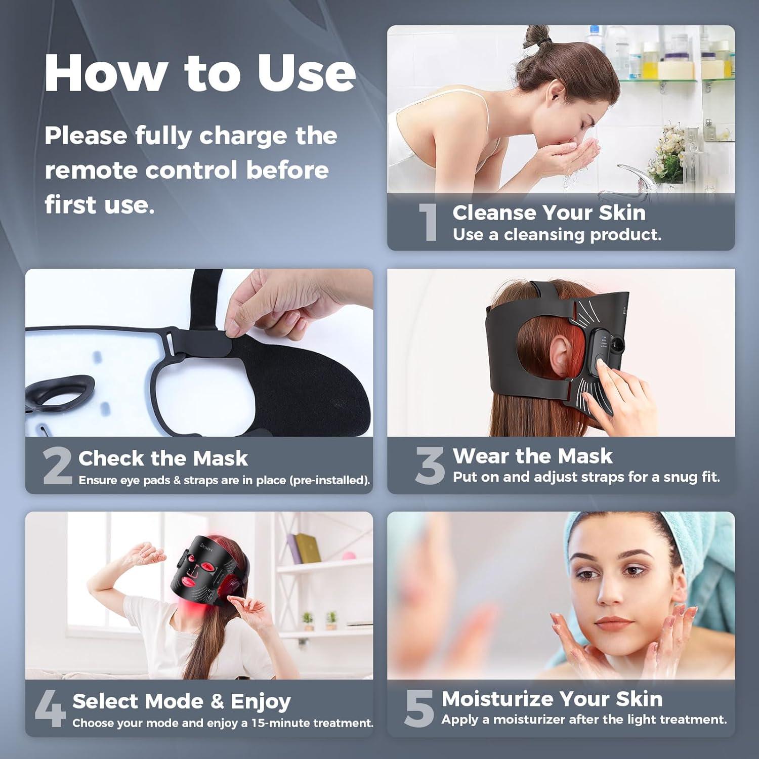 Máscara de Terapia de Luz Roja Inalámbrica Lovsheme 320 LEDs 4 Modos