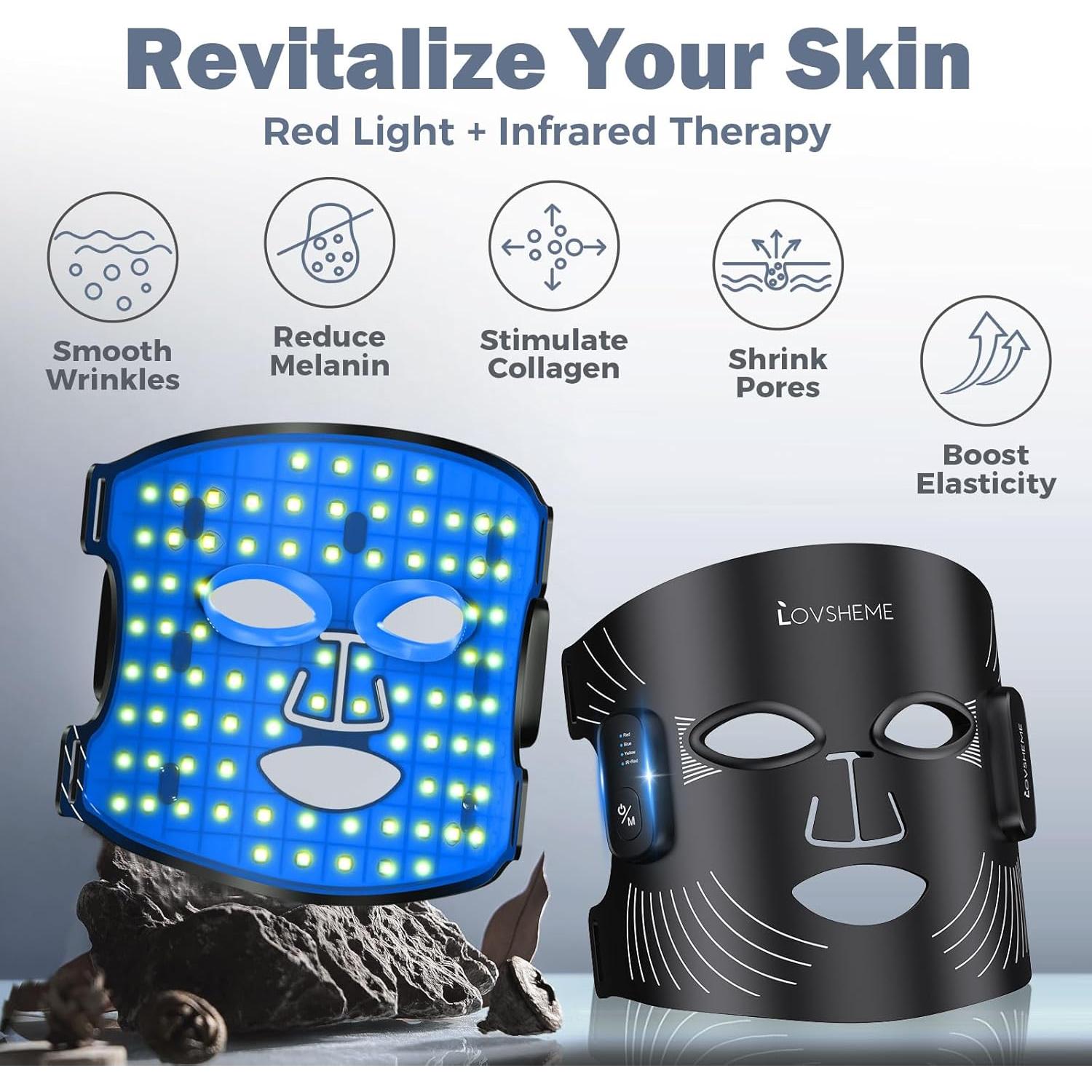 Máscara de Terapia de Luz Roja Inalámbrica Lovsheme 320 LEDs 4 Modos