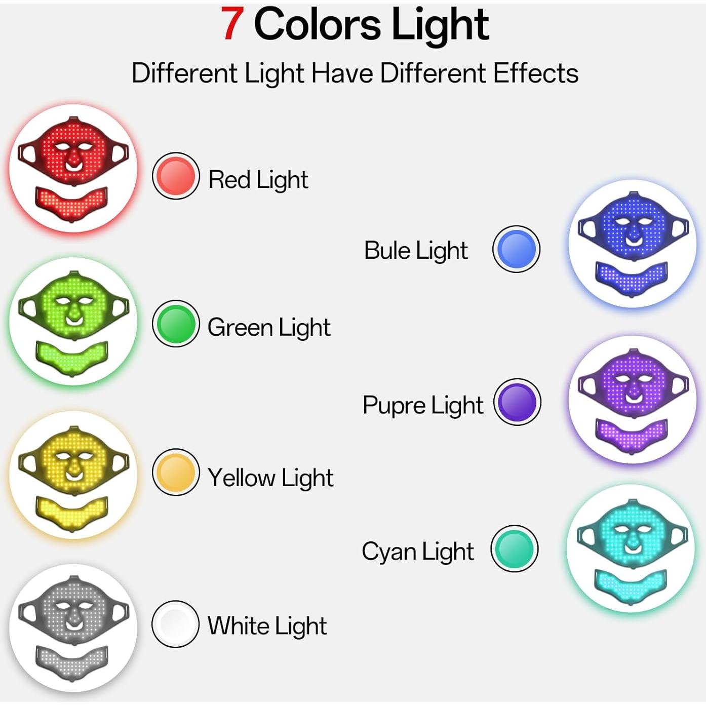 Máscara de Luz Roja Facego para Cara y Cuello - 7 Colores, Portátil