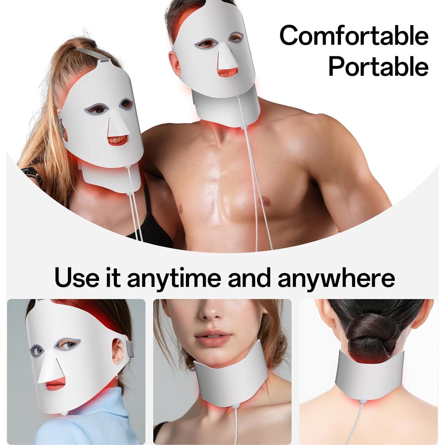 Máscara de Luz Roja Facego para Cara y Cuello - 7 Colores, Portátil