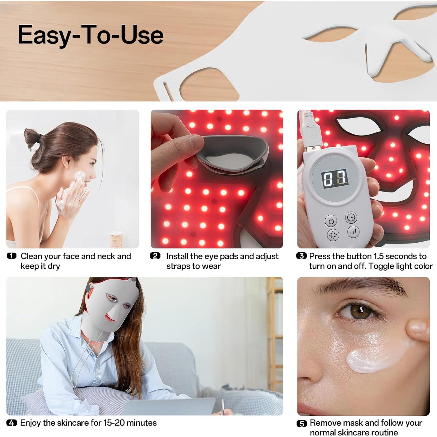 Máscara de Luz Roja Facego para Cara y Cuello - 7 Colores, Portátil