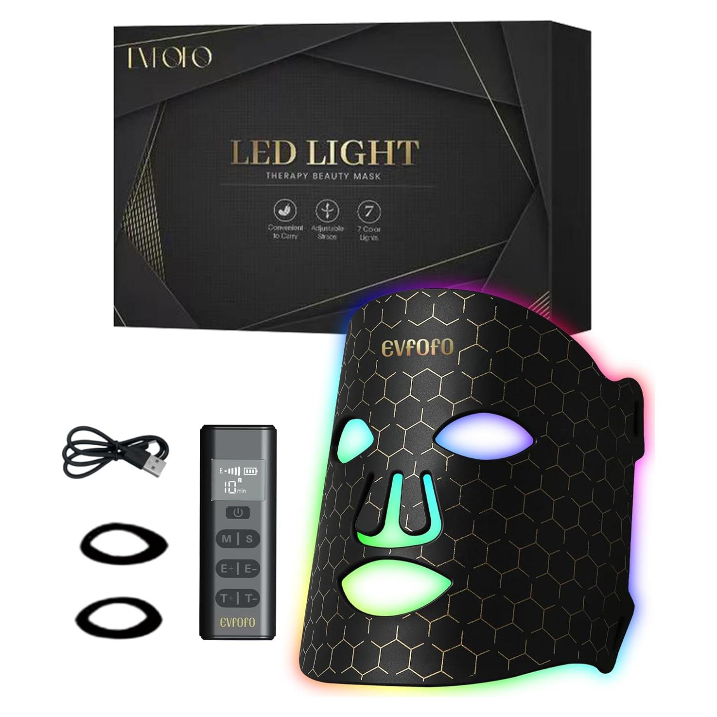 Máscara Facial LED Terapia de Luz Roja 7 Colores EVFOFO Negra