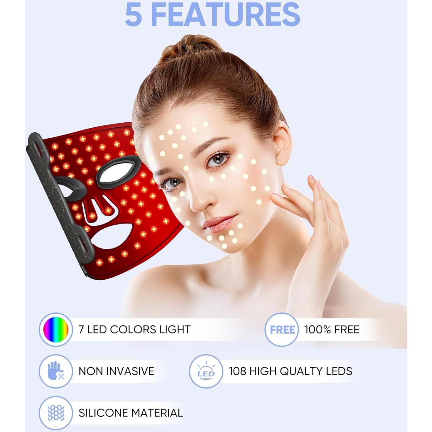 Máscara Facial LED Terapia de Luz Roja 7 Colores EVFOFO Negra