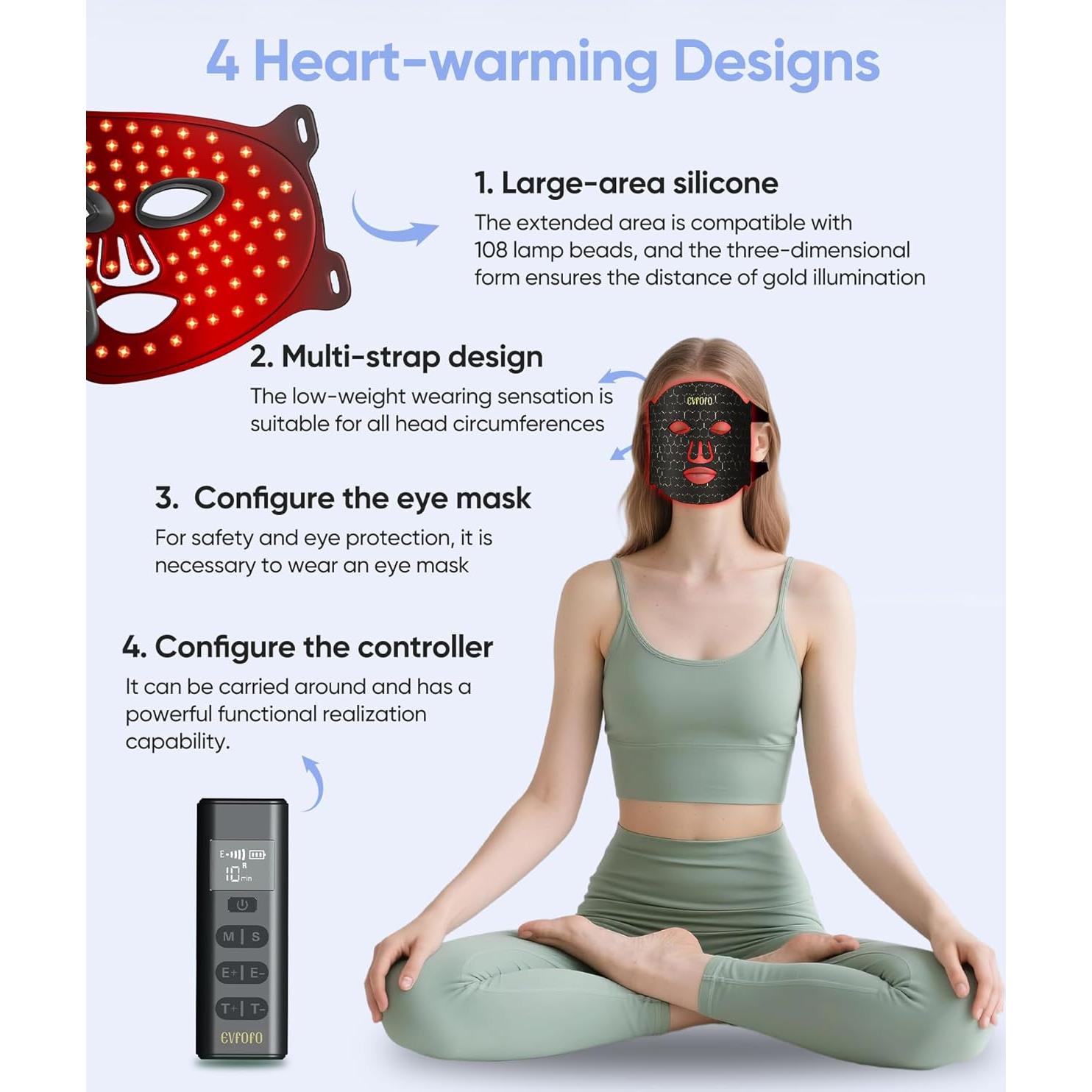 Máscara Facial LED Terapia de Luz Roja 7 Colores EVFOFO Negra